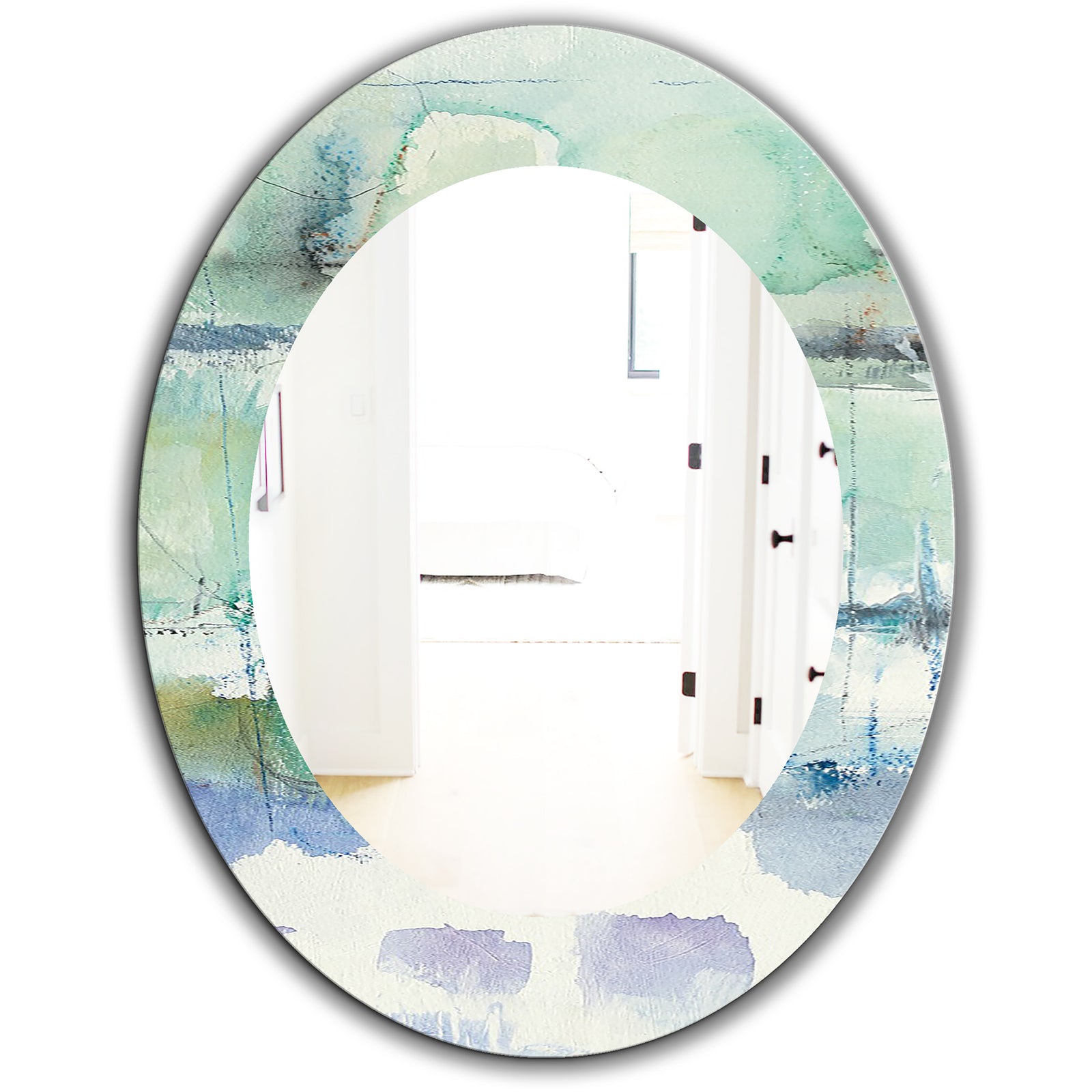 Blue Abstract Panel I - Modern Mirror - Oval or Round Wall Mirror