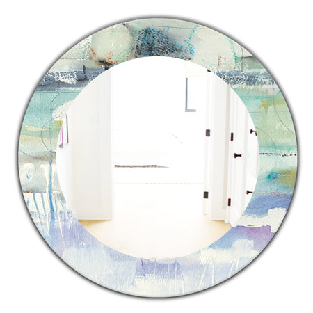 Blue Abstract Panel II - Modern Mirror - Oval or Round Wall Mirror