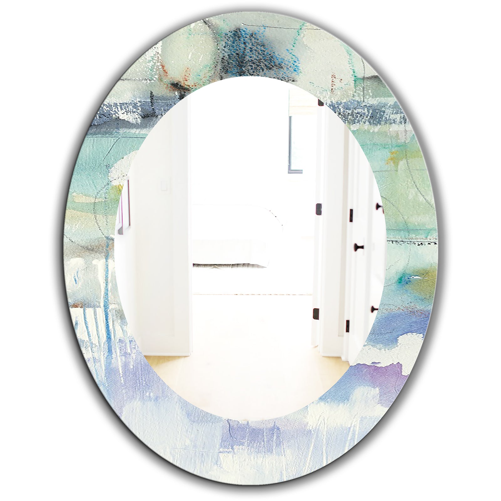 Blue Abstract Panel II - Modern Mirror - Oval or Round Wall Mirror