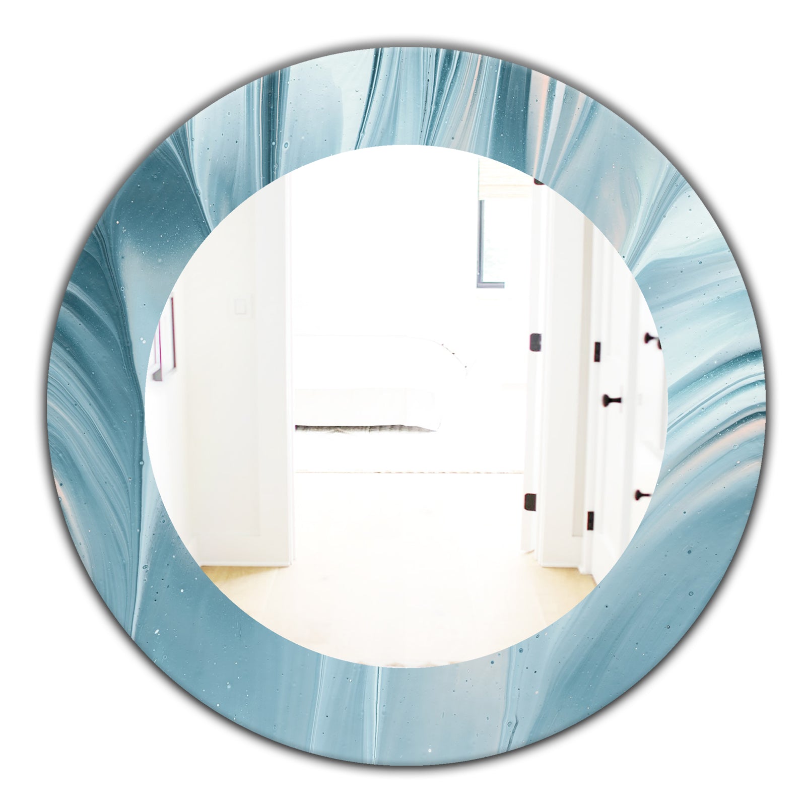Blue Modern Water III - Modern Mirror - Oval or Round Wall Mirror