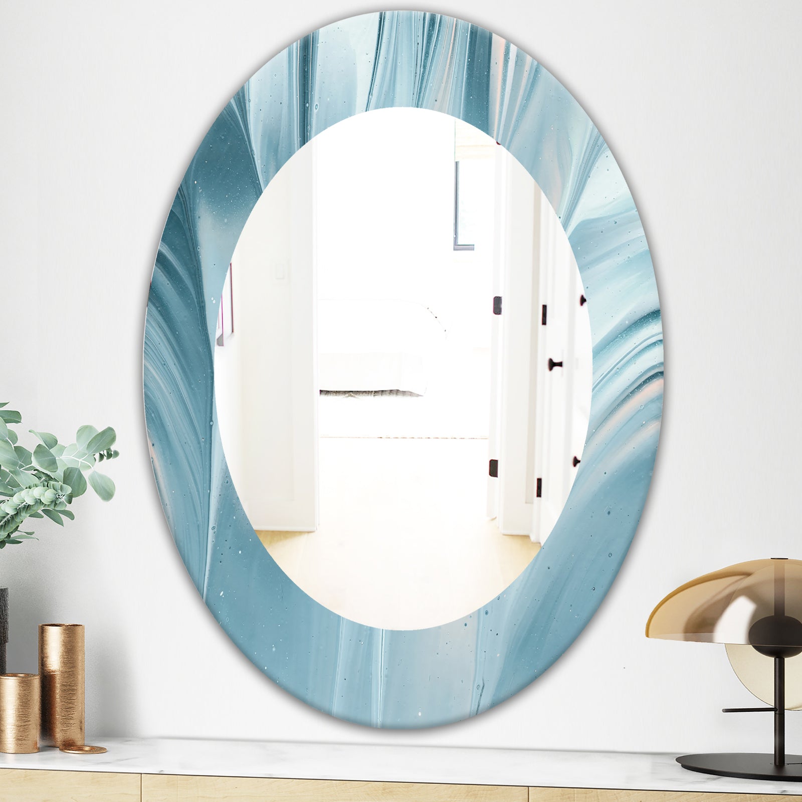 Blue Modern Water III - Modern Mirror - Oval or Round Wall Mirror