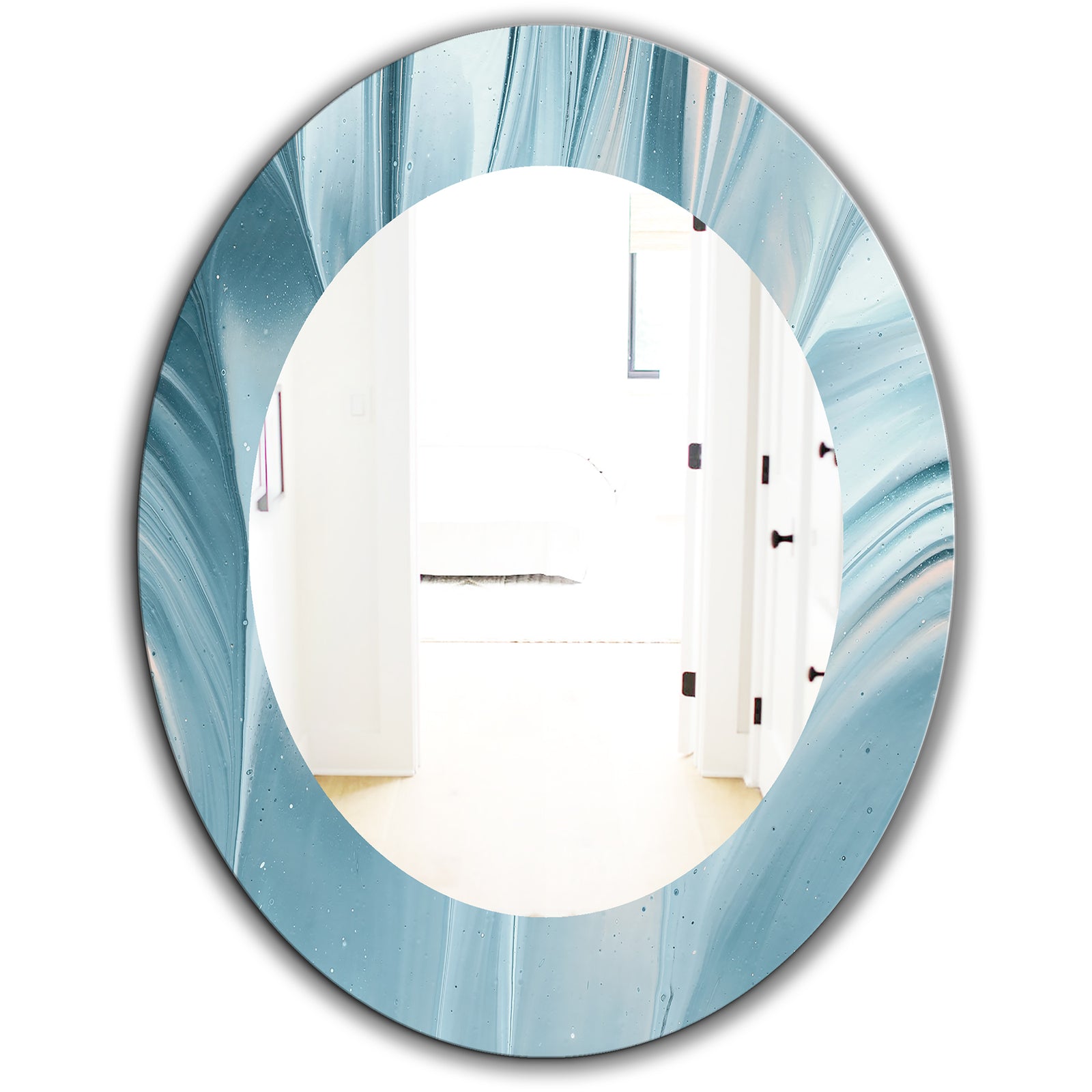 Blue Modern Water III - Modern Mirror - Oval or Round Wall Mirror