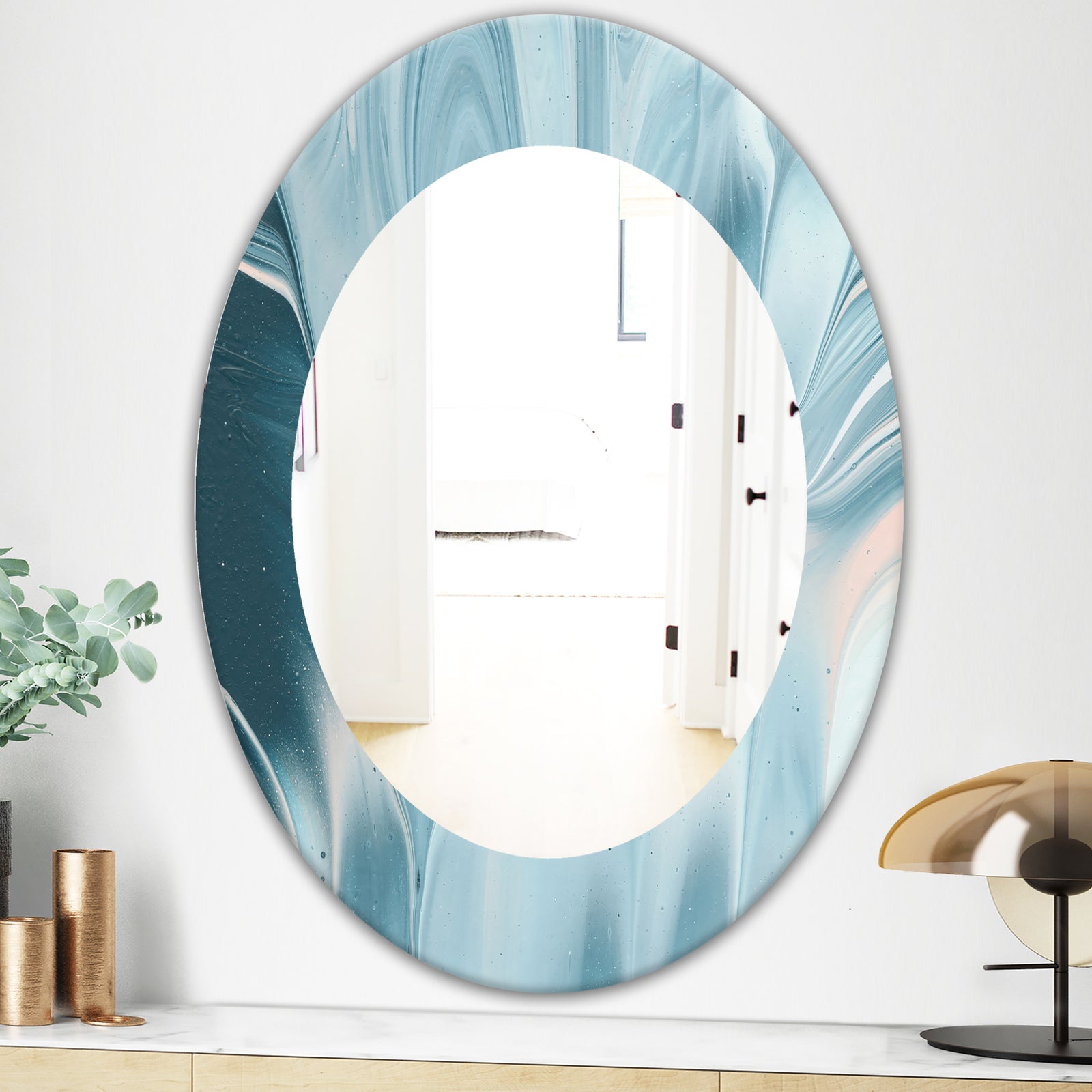 Blue Modern Water I - Modern Mirror - Oval or Round Wall Mirror