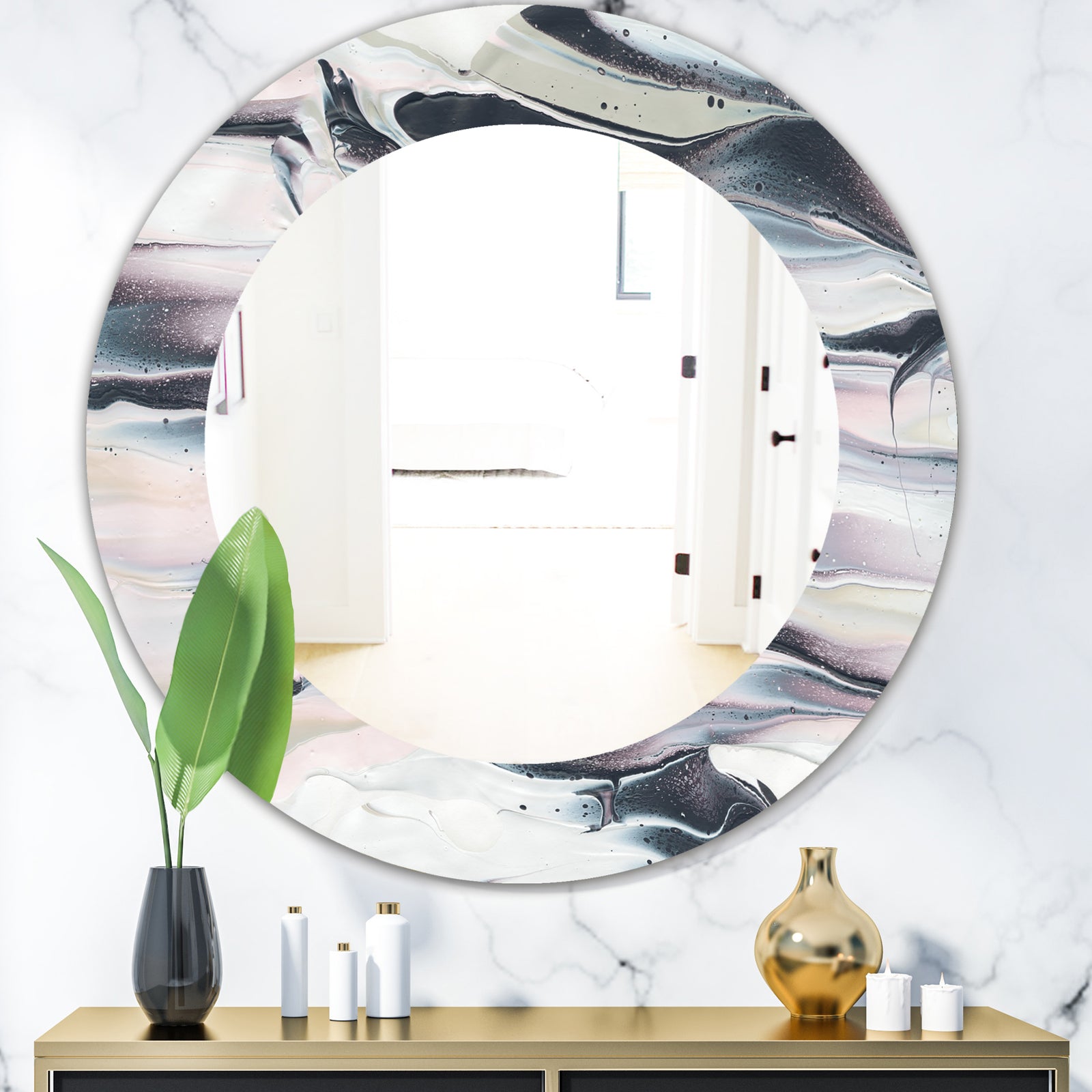 Grey Marbling V - Modern Mirror - Oval or Round Wall Mirror