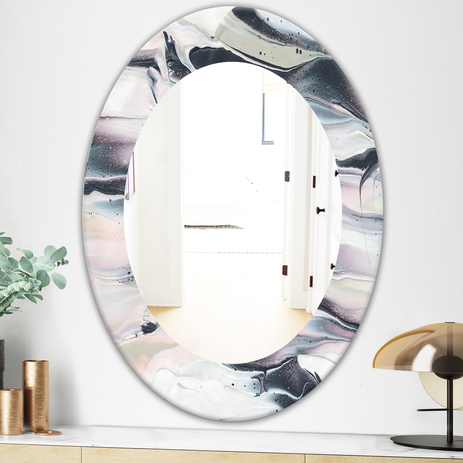Grey Marbling V - Modern Mirror - Oval or Round Wall Mirror
