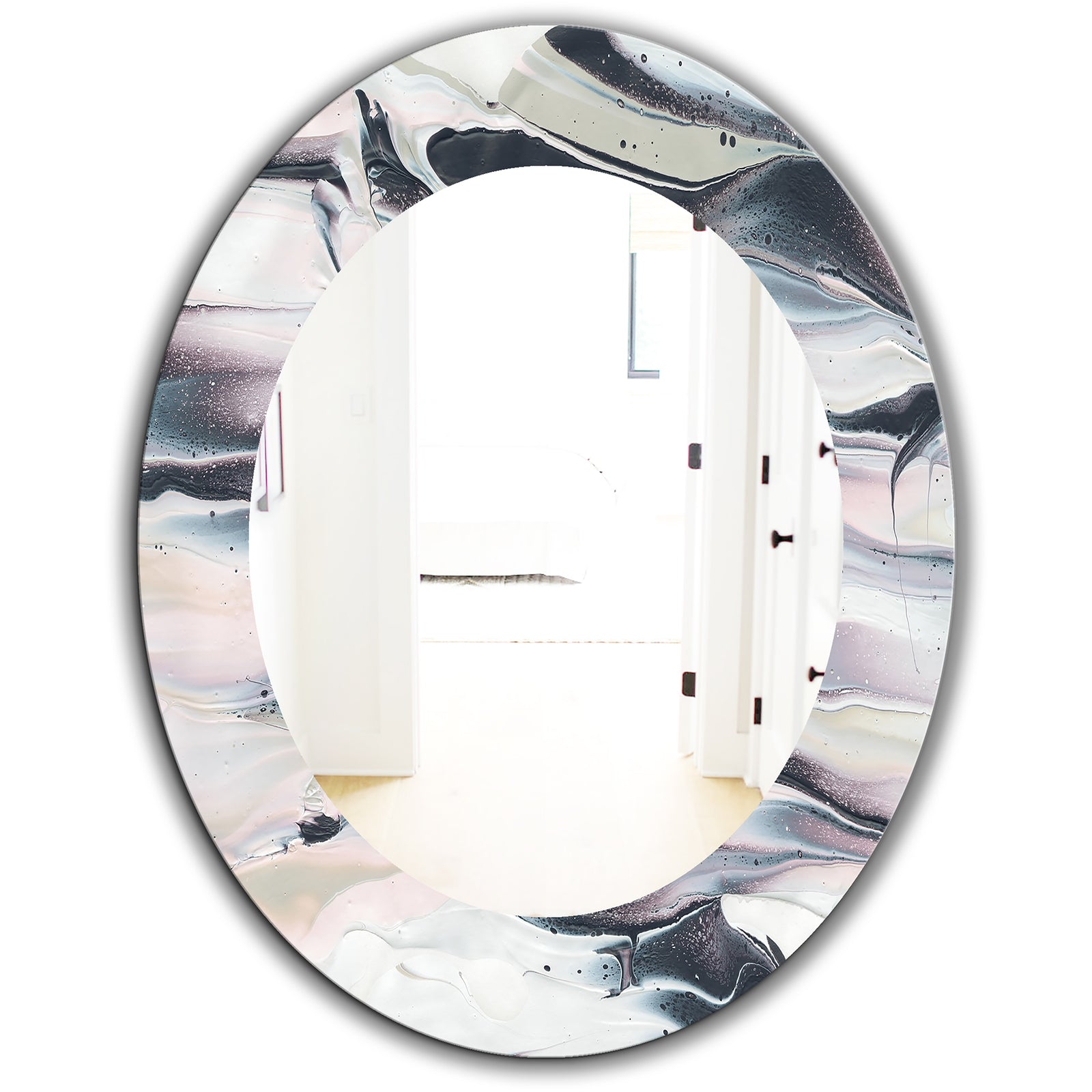 Grey Marbling V - Modern Mirror - Oval or Round Wall Mirror