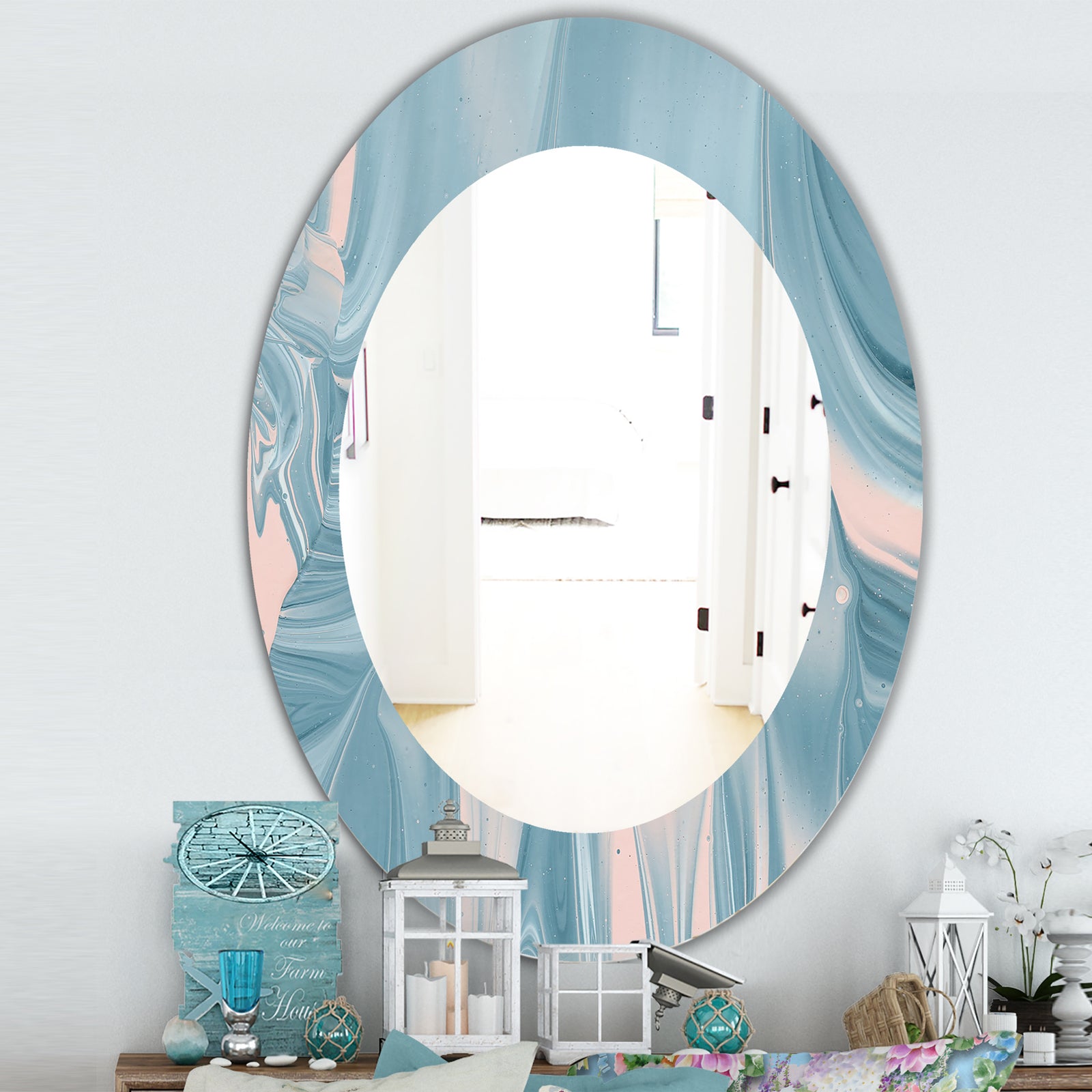 Abstract Water I - Traditional Mirror - Oval or Round Wall Mirror