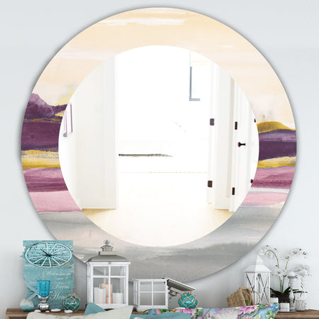 Painted Purple and Gold Landscape II - Farmhouse Mirror - Oval or Round Wall Mirror