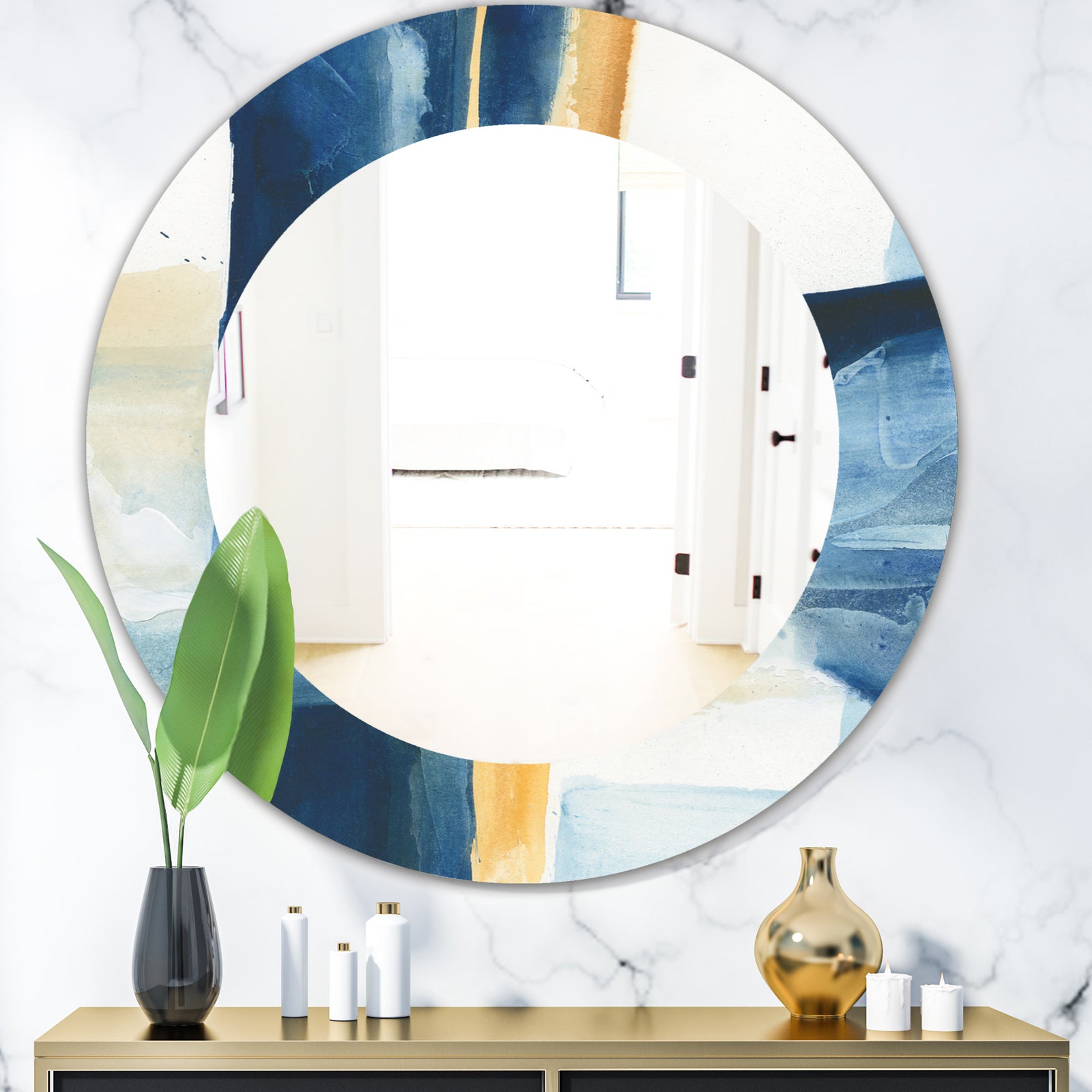 Indigo Panel IV - Modern Mirror - Oval or Round Wall Mirror