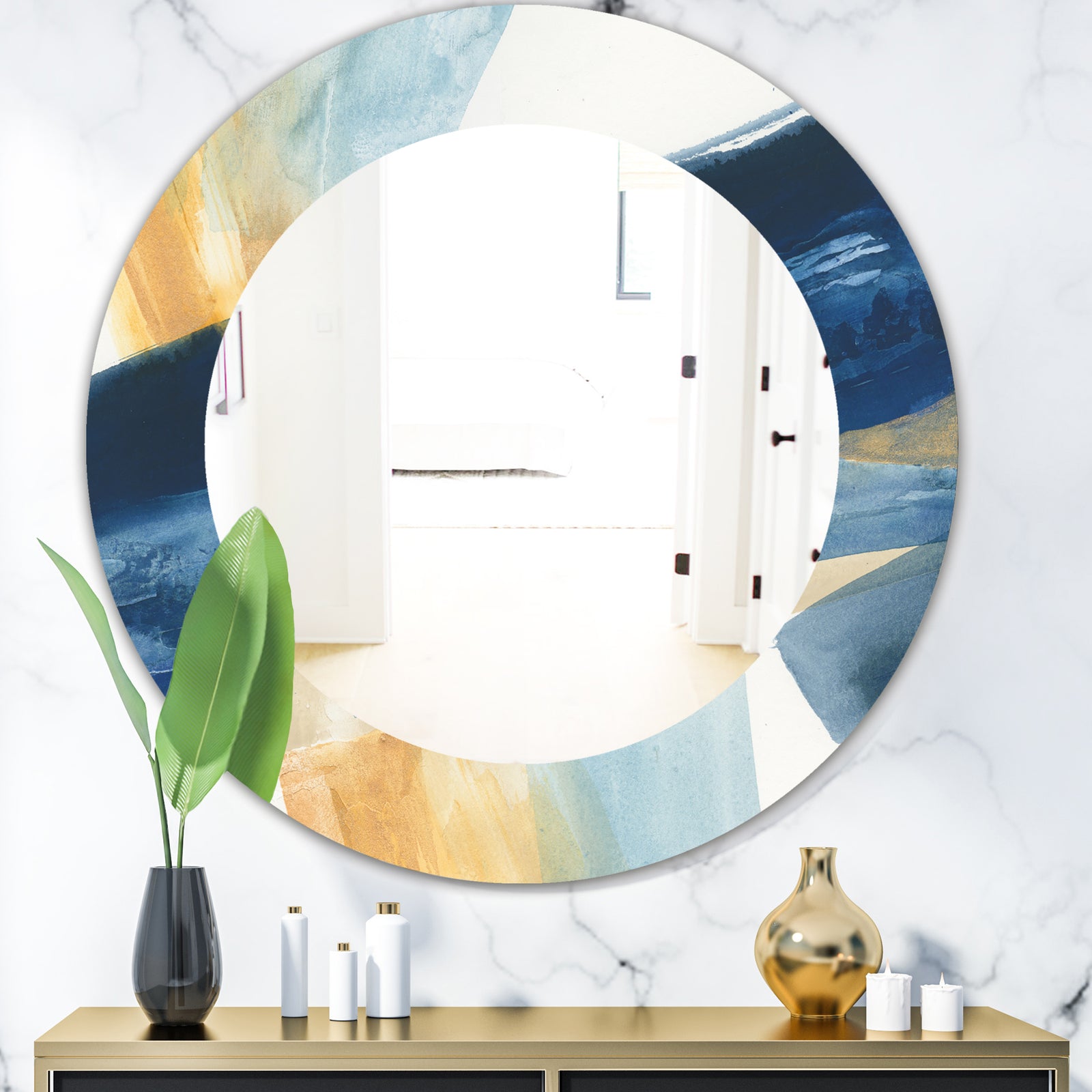 Indigo Panel I - Modern Mirror - Oval or Round Wall Mirror