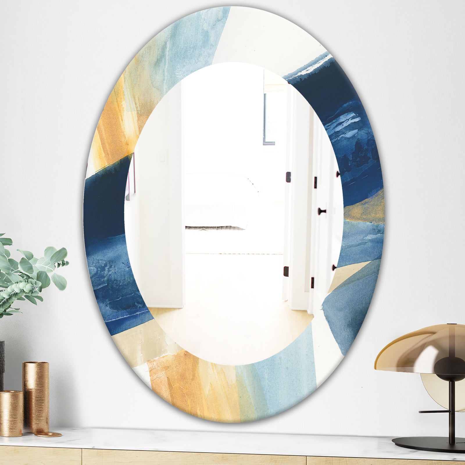 Indigo Panel I - Modern Mirror - Oval or Round Wall Mirror