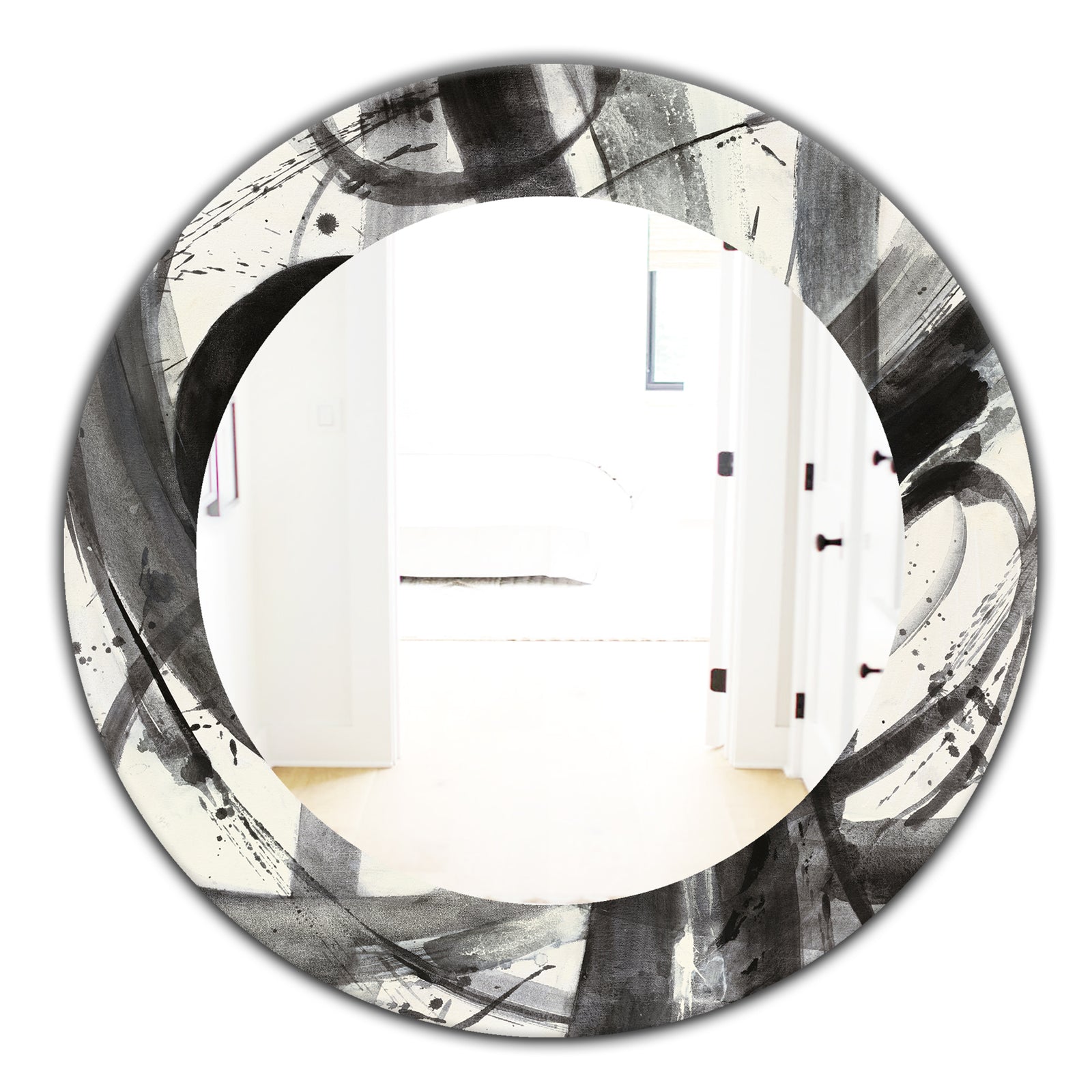 Black and White Minimalistic Painting - Modern Mirror - Oval or Round Wall Mirror