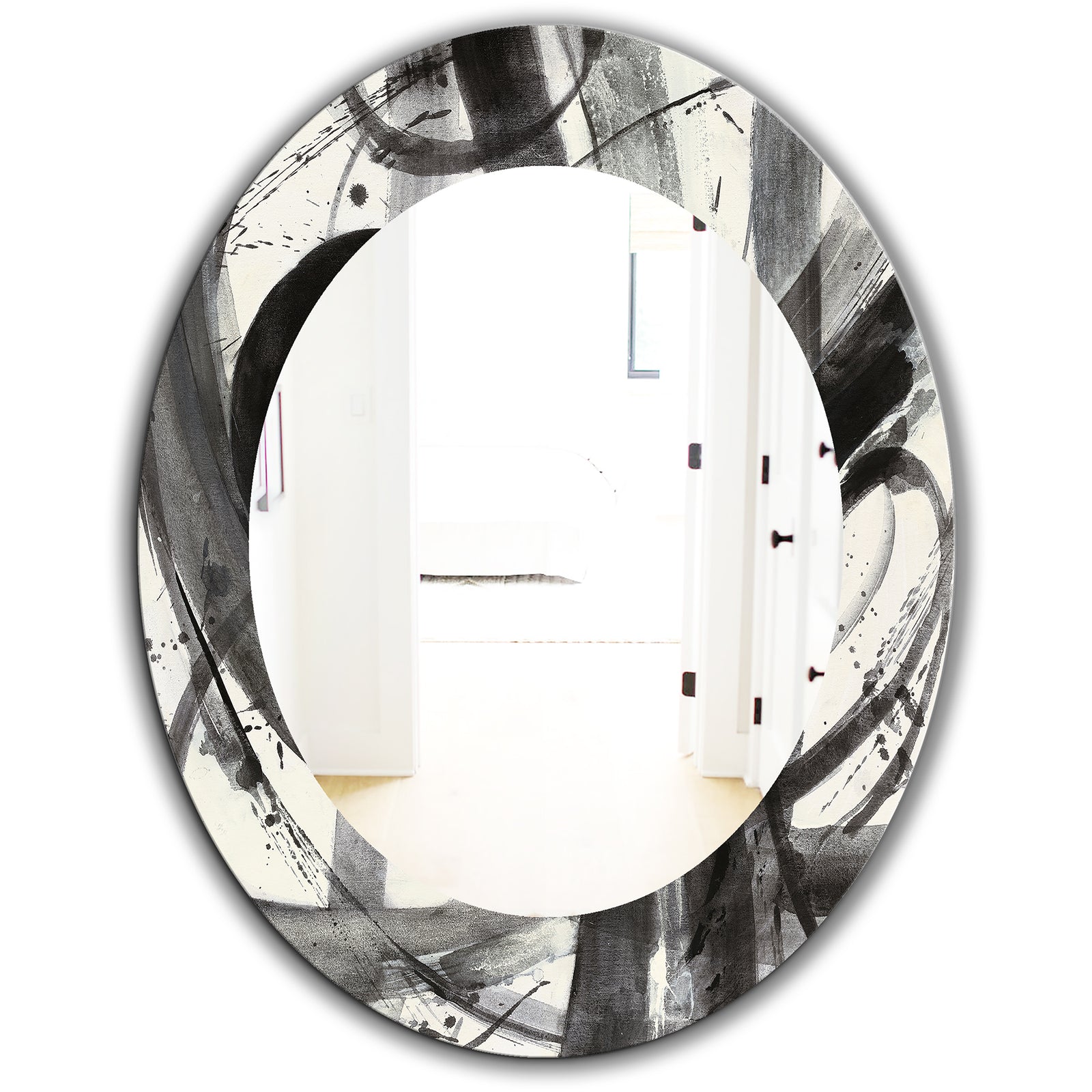 Black and White Minimalistic Painting - Modern Mirror - Oval or Round Wall Mirror