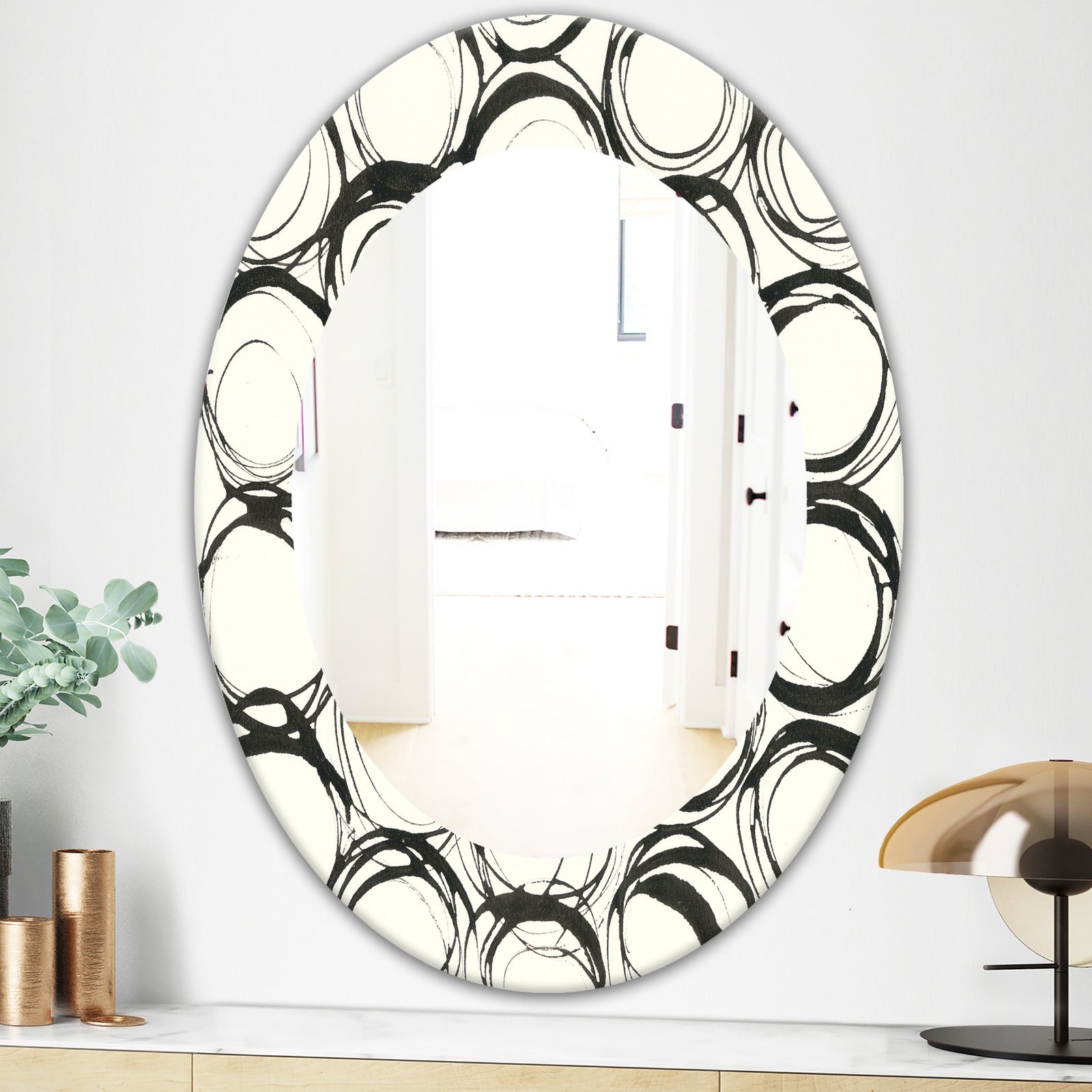 Minimalist Black and White II - Mid-Century Mirror - Oval or Round Wall Mirror