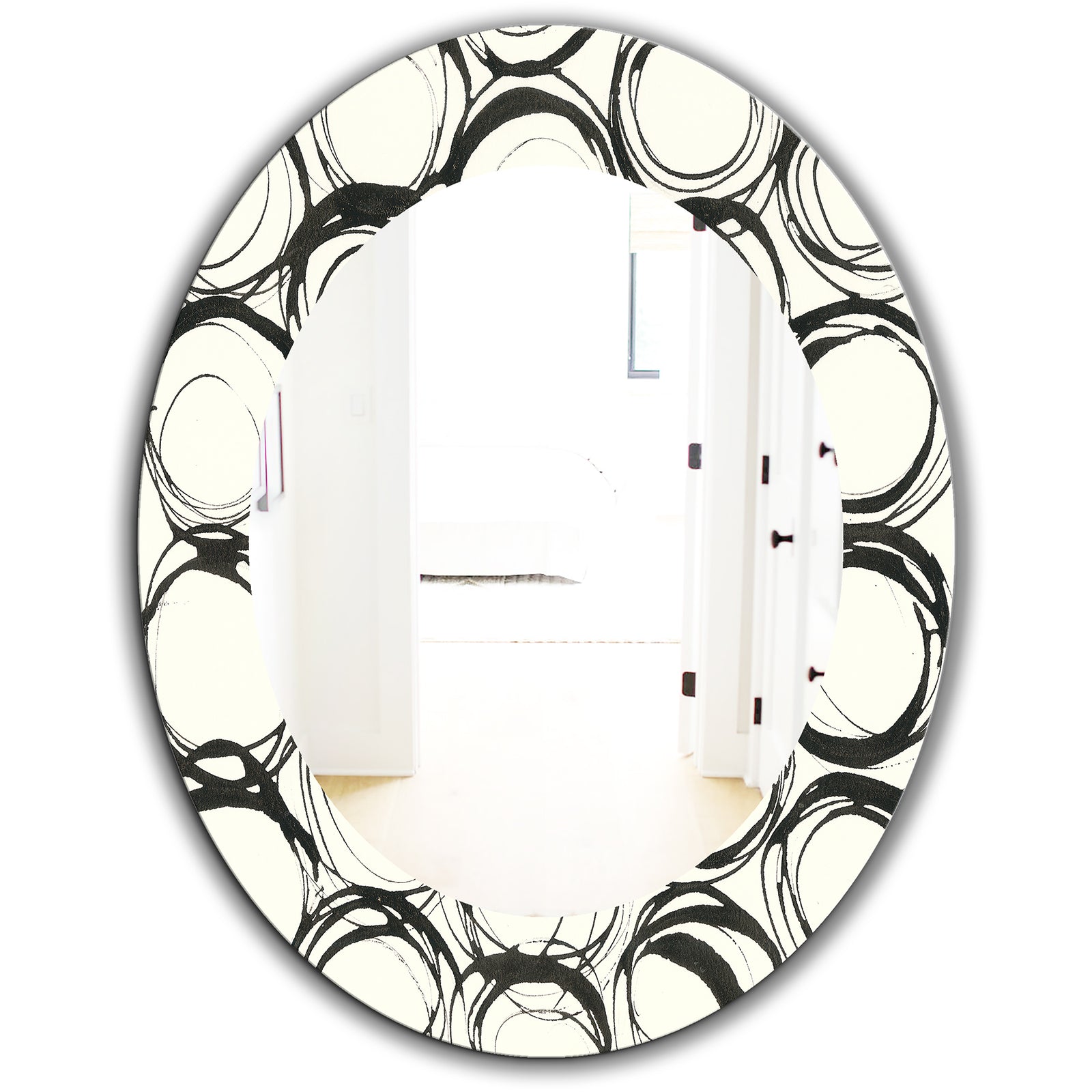 Minimalist Black and White II - Mid-Century Mirror - Oval or Round Wall Mirror