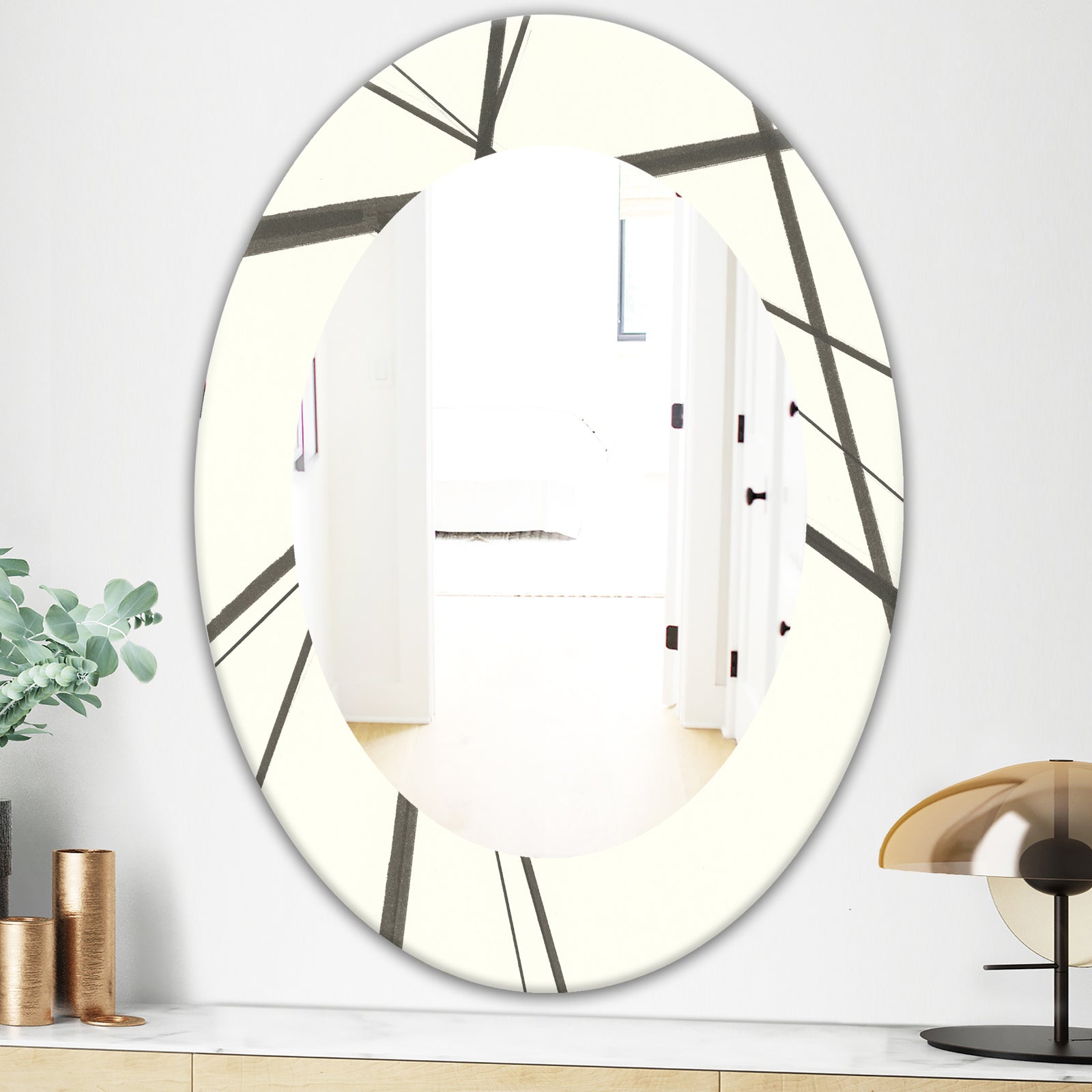 Minimalist Black and White III - Mid-Century Mirror - Oval or Round Wall Mirror