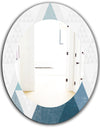 Minimal Triangles III Blue - Mid-Century Mirror - Oval or Round Wall Mirror