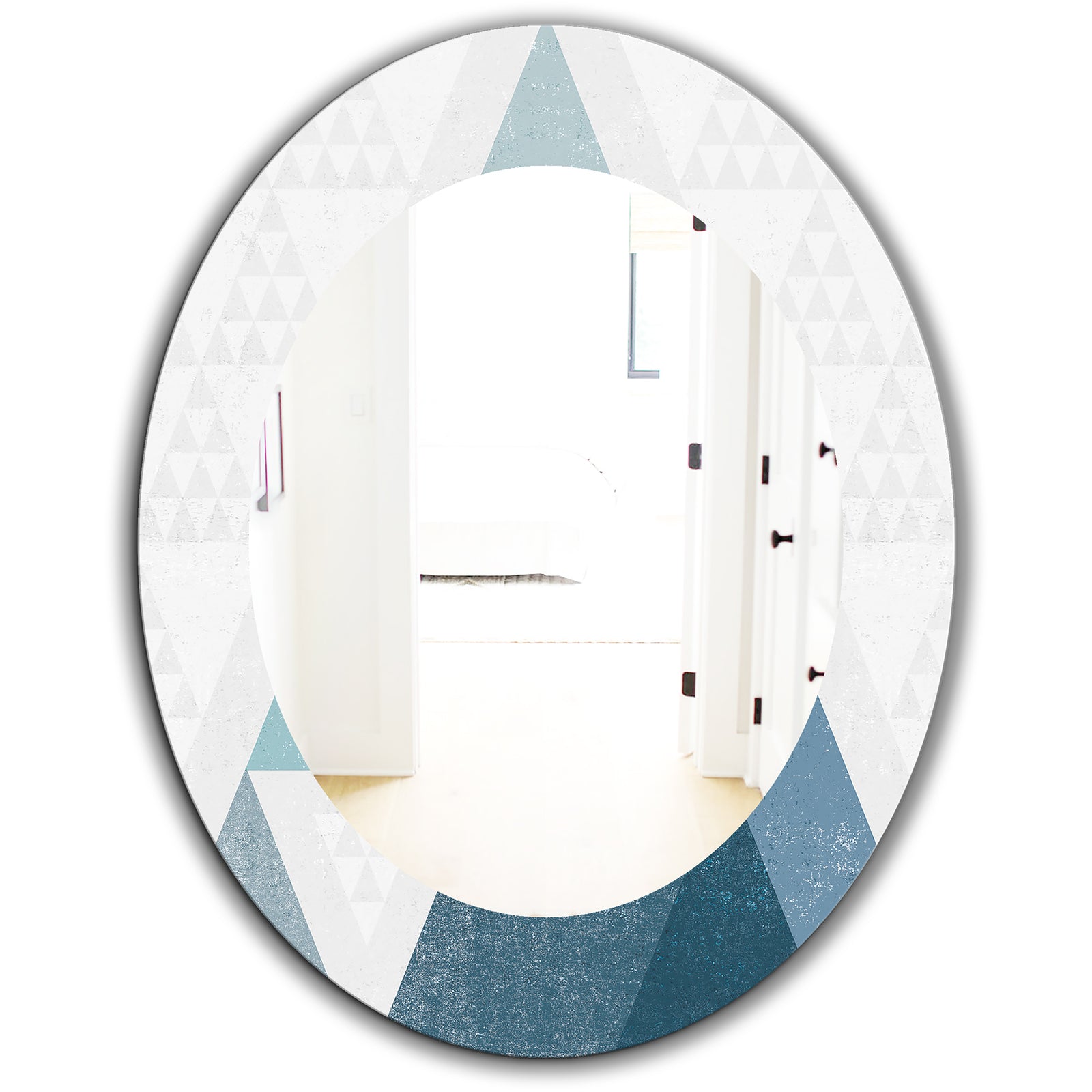 Minimal Triangles III Blue - Mid-Century Mirror - Oval or Round Wall Mirror