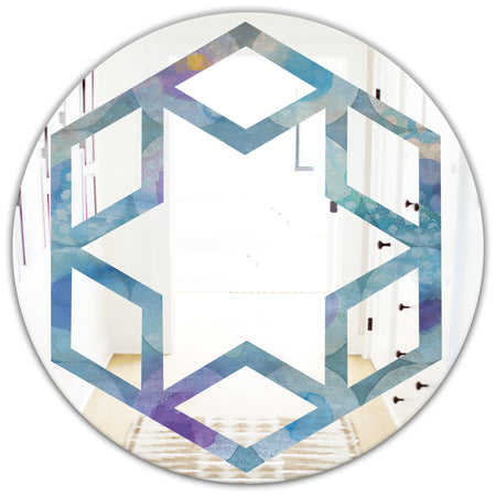 Watercolor Geometrical Circles II - Modern Round or Oval Wall Mirror - Hexagon Star