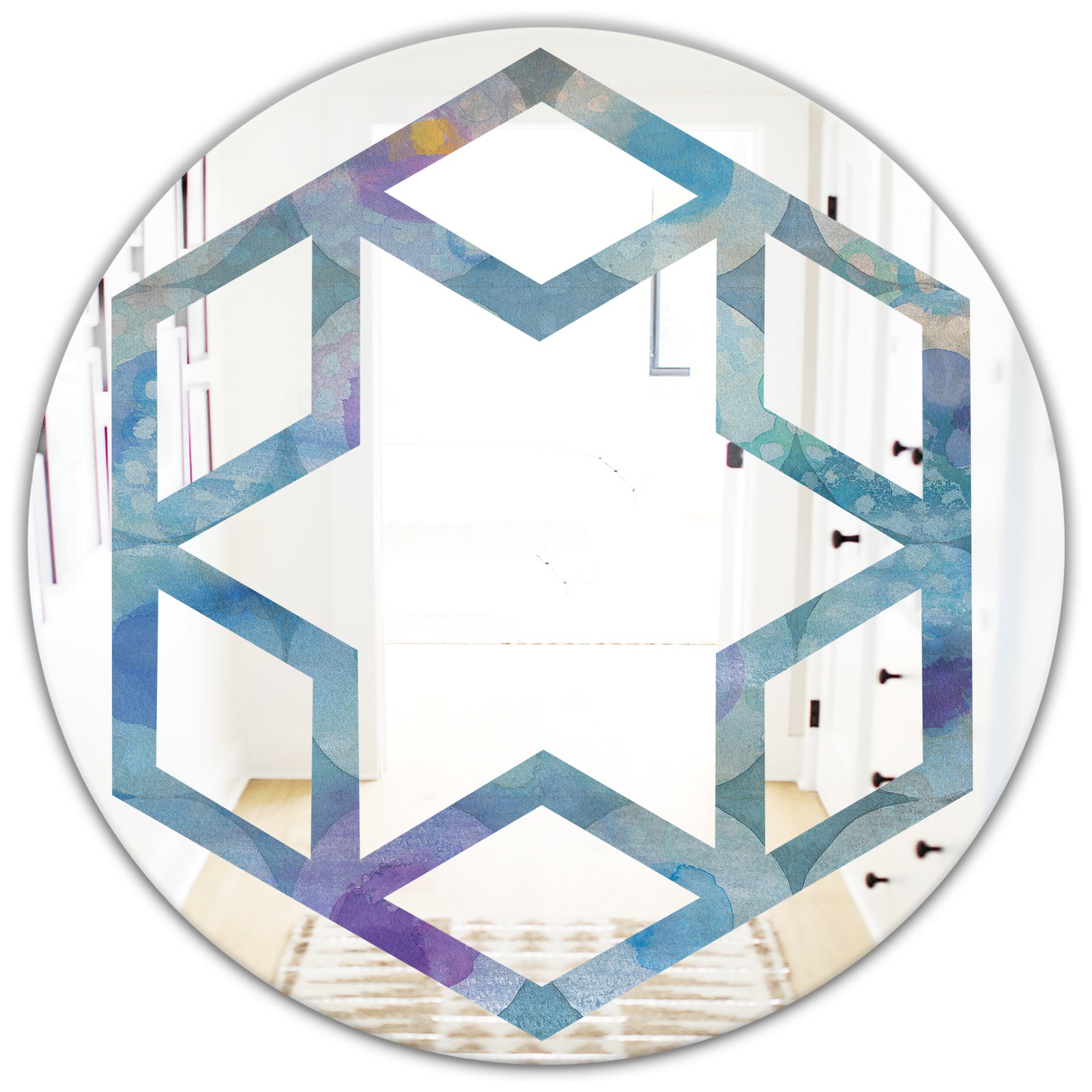 Watercolor Geometrical Circles II - Modern Round or Oval Wall Mirror - Hexagon Star