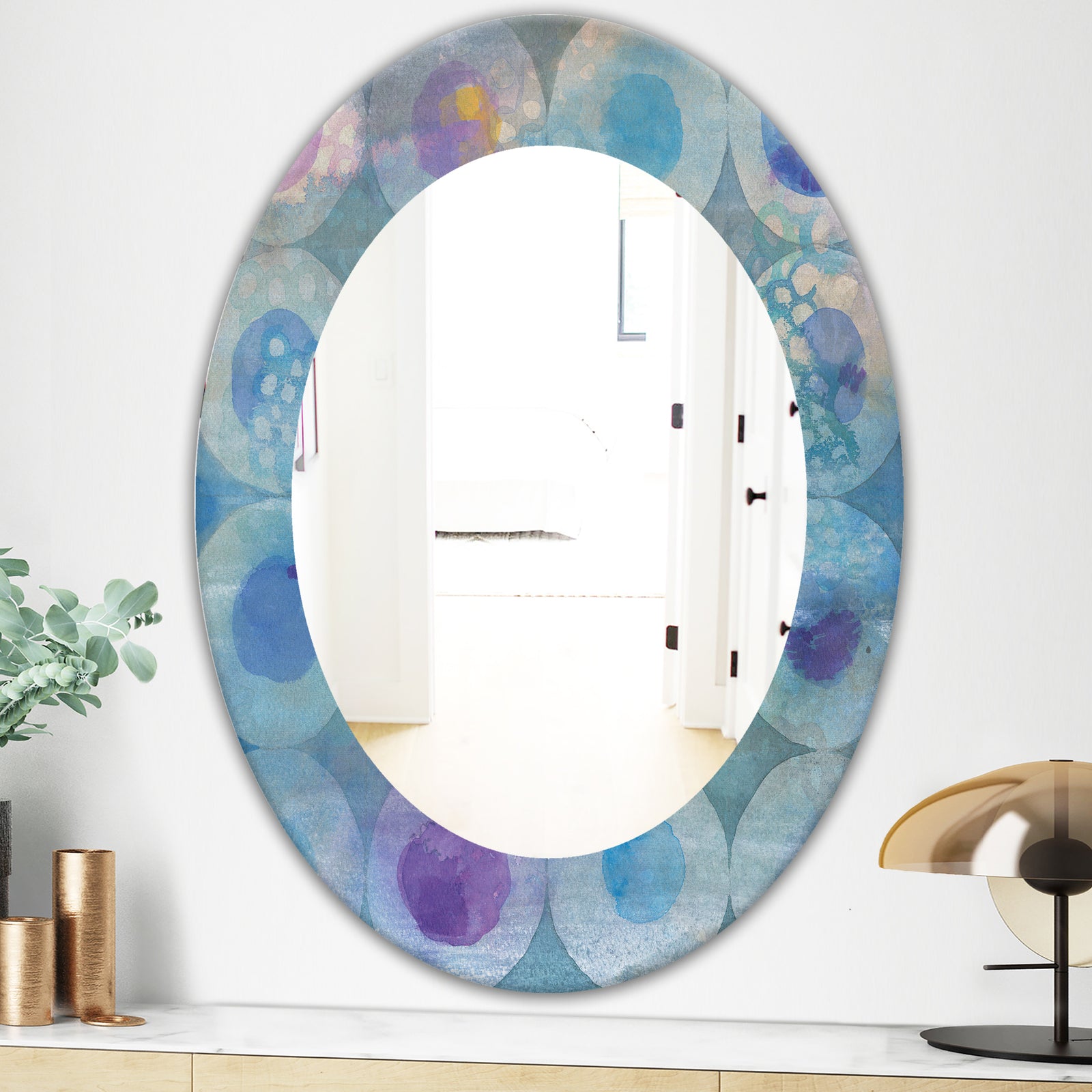 Watercolor Geometrical Circles II - Mid-Century Mirror - Oval or Round Wall Mirror