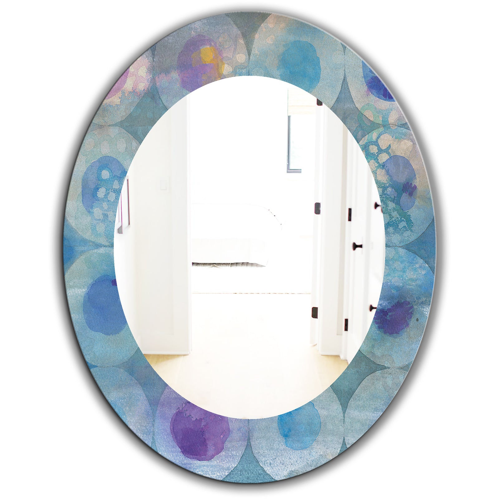 Watercolor Geometrical Circles II - Mid-Century Mirror - Oval or Round Wall Mirror