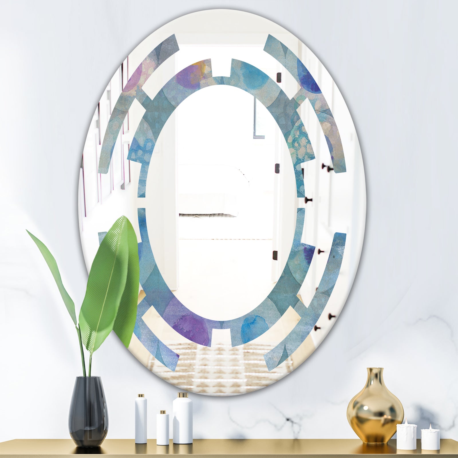 Watercolor Geometrical Circles II - Modern Round or Oval Wall Mirror - Space