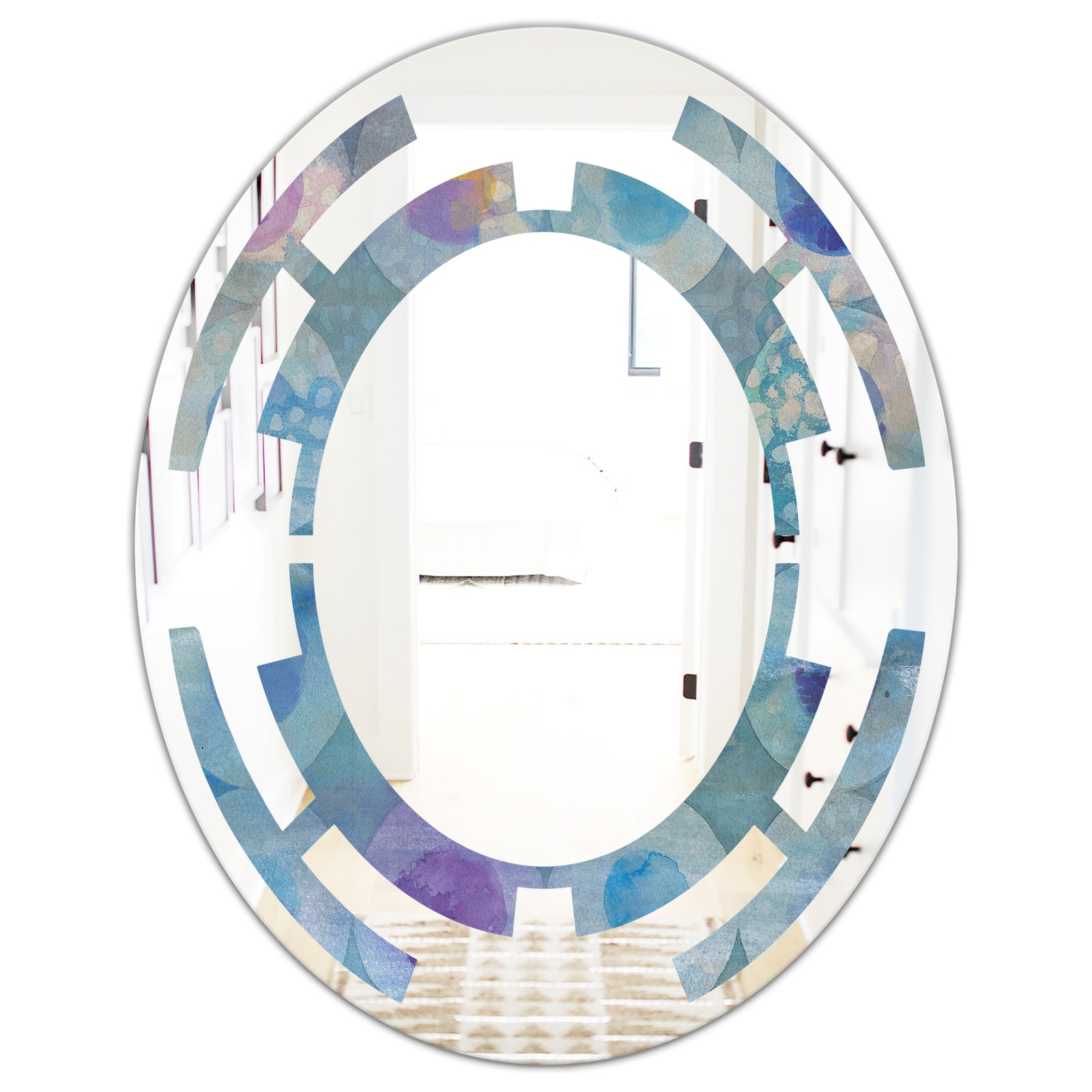 Watercolor Geometrical Circles II - Modern Round or Oval Wall Mirror - Space