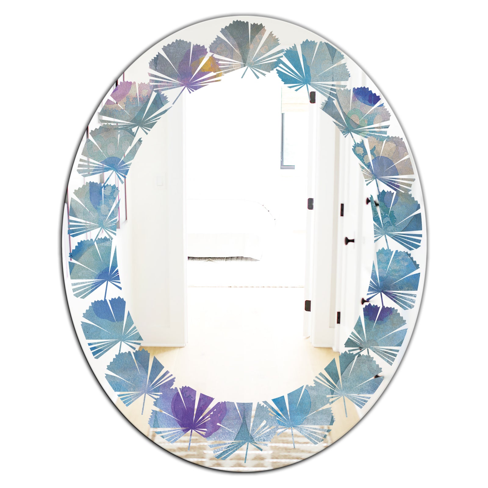 Watercolor Geometrical Circles II - Modern Round or Oval Wall Mirror - Leaves