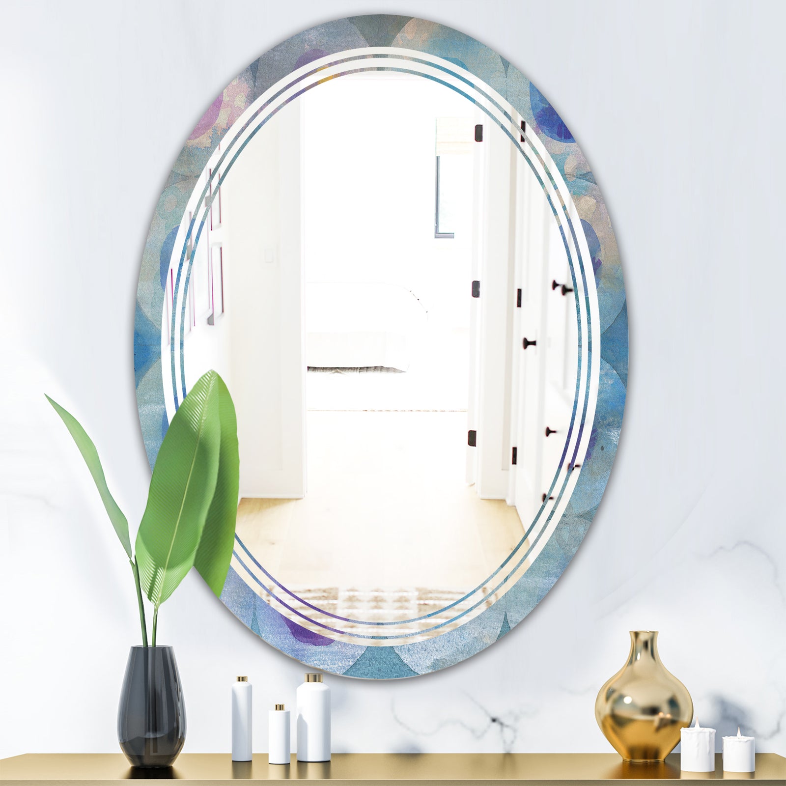 Watercolor Geometrical Circles II - Modern Round or Oval Wall Mirror - Triple C