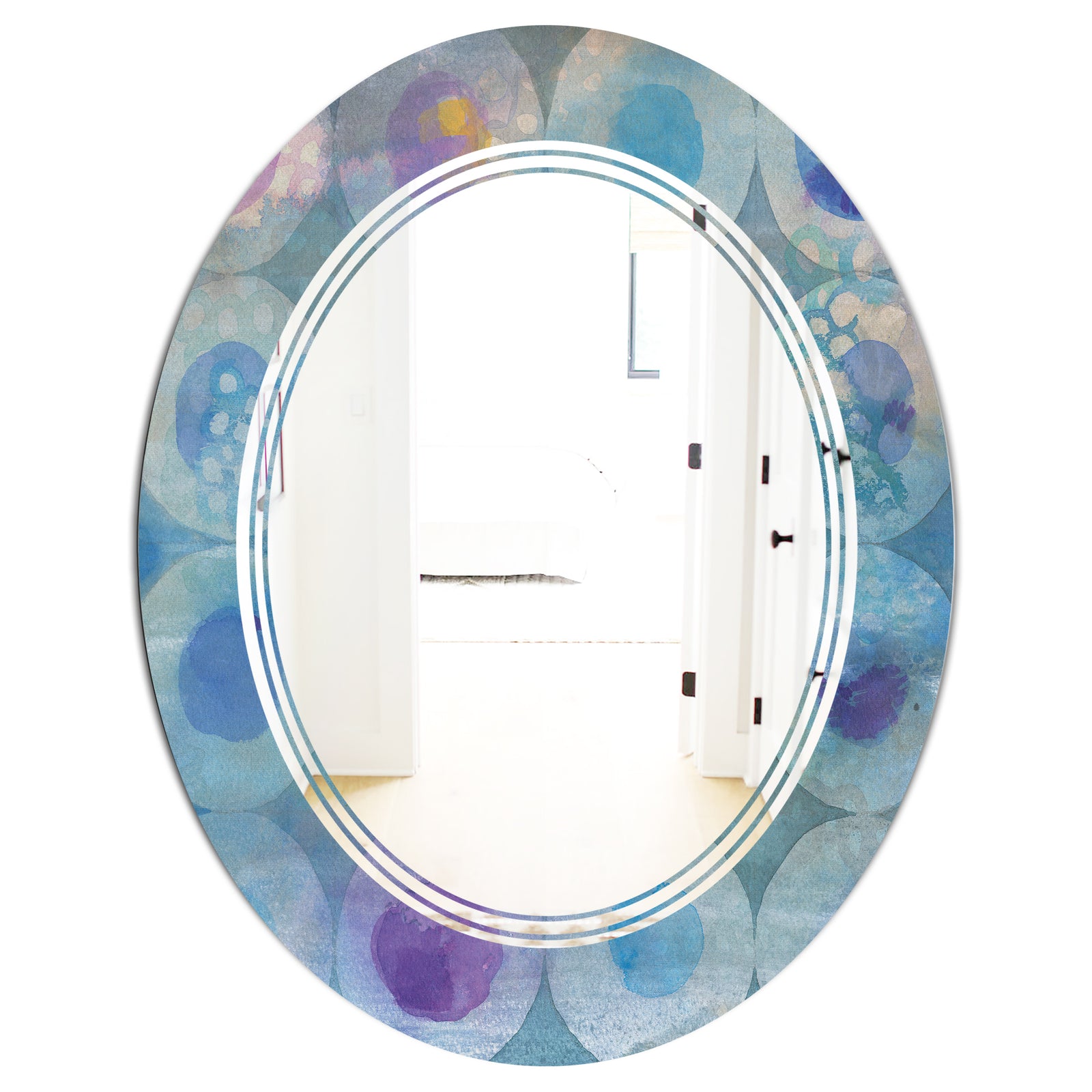 Watercolor Geometrical Circles II - Modern Round or Oval Wall Mirror - Triple C