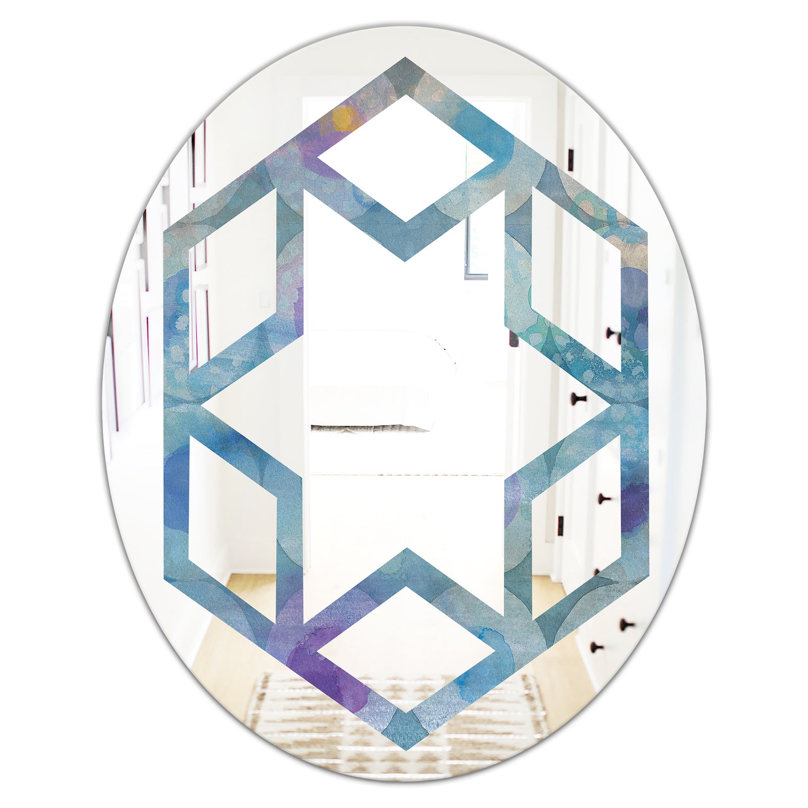 Watercolor Geometrical Circles II - Modern Round or Oval Wall Mirror - Hexagon Star
