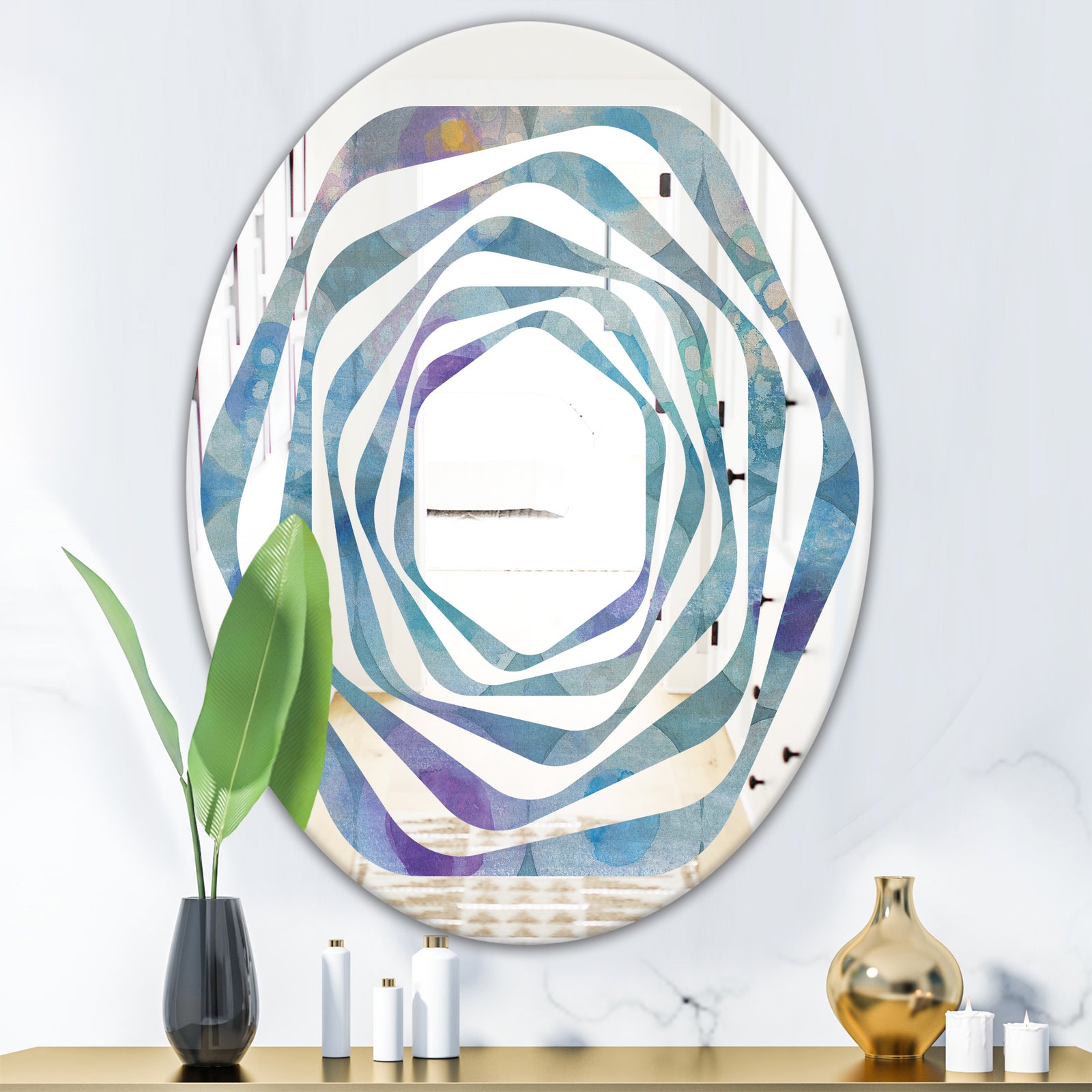 Watercolor Geometrical Circles II - Modern Round or Oval Wall Mirror - Whirl