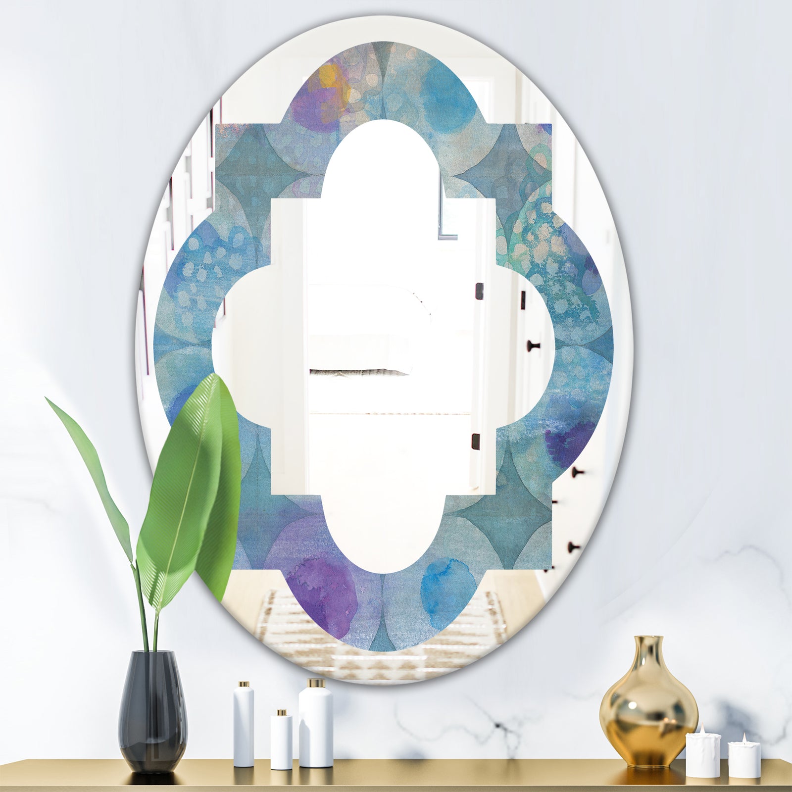 Watercolor Geometrical Circles II - Modern Round or Oval Wall Mirror - Quatrefoil