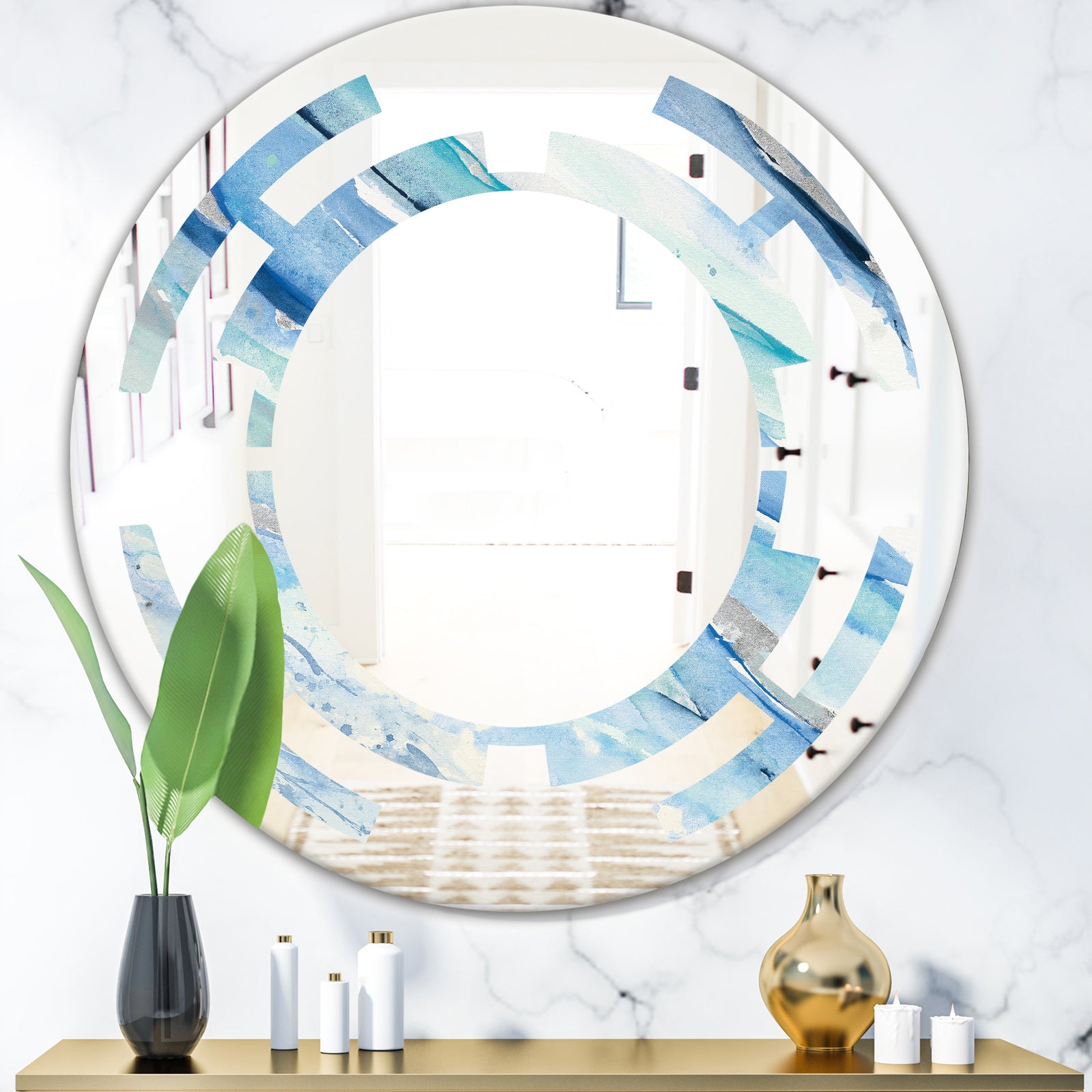 Blue Silver Spring I - Modern Round or Oval Wall Mirror - Space