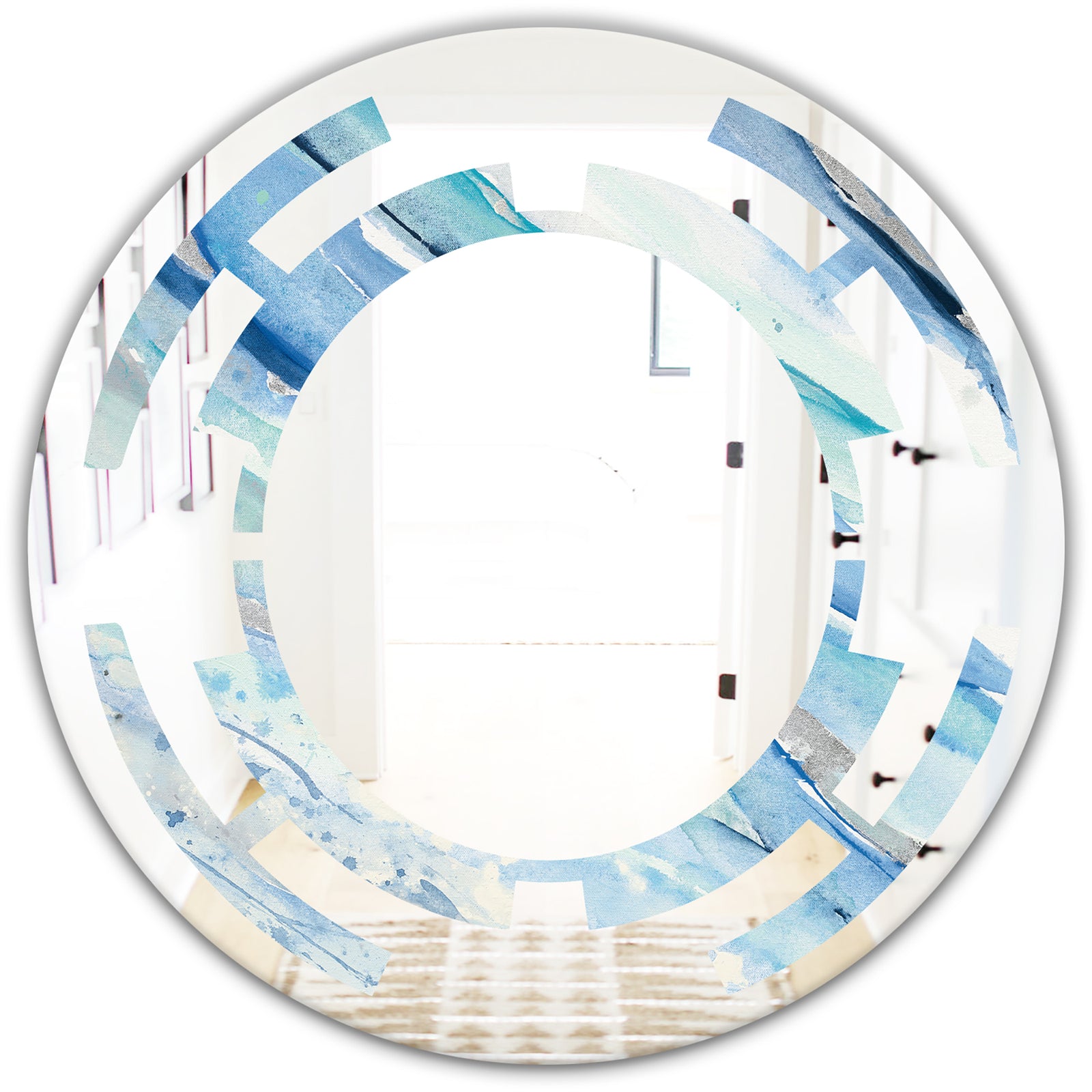 Blue Silver Spring I - Modern Round or Oval Wall Mirror - Space