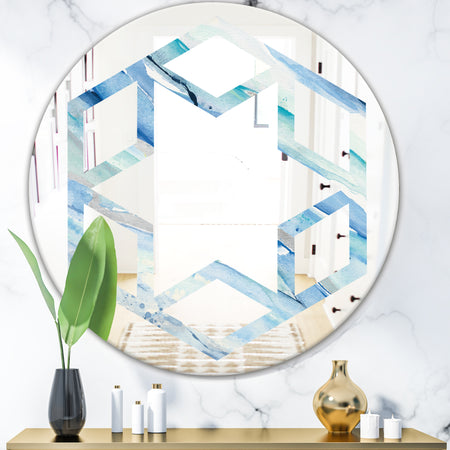 Blue Silver Spring I - Modern Round or Oval Wall Mirror - Hexagon Star