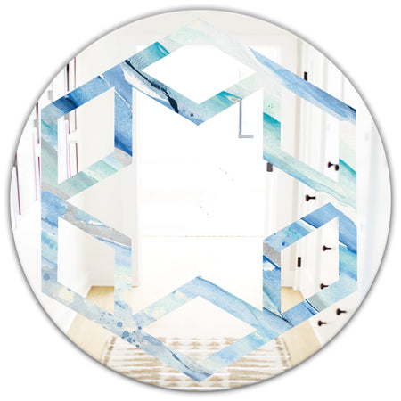 Blue Silver Spring I - Modern Round or Oval Wall Mirror - Hexagon Star