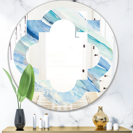 Blue Silver Spring I - Modern Round or Oval Wall Mirror - Quatrefoil