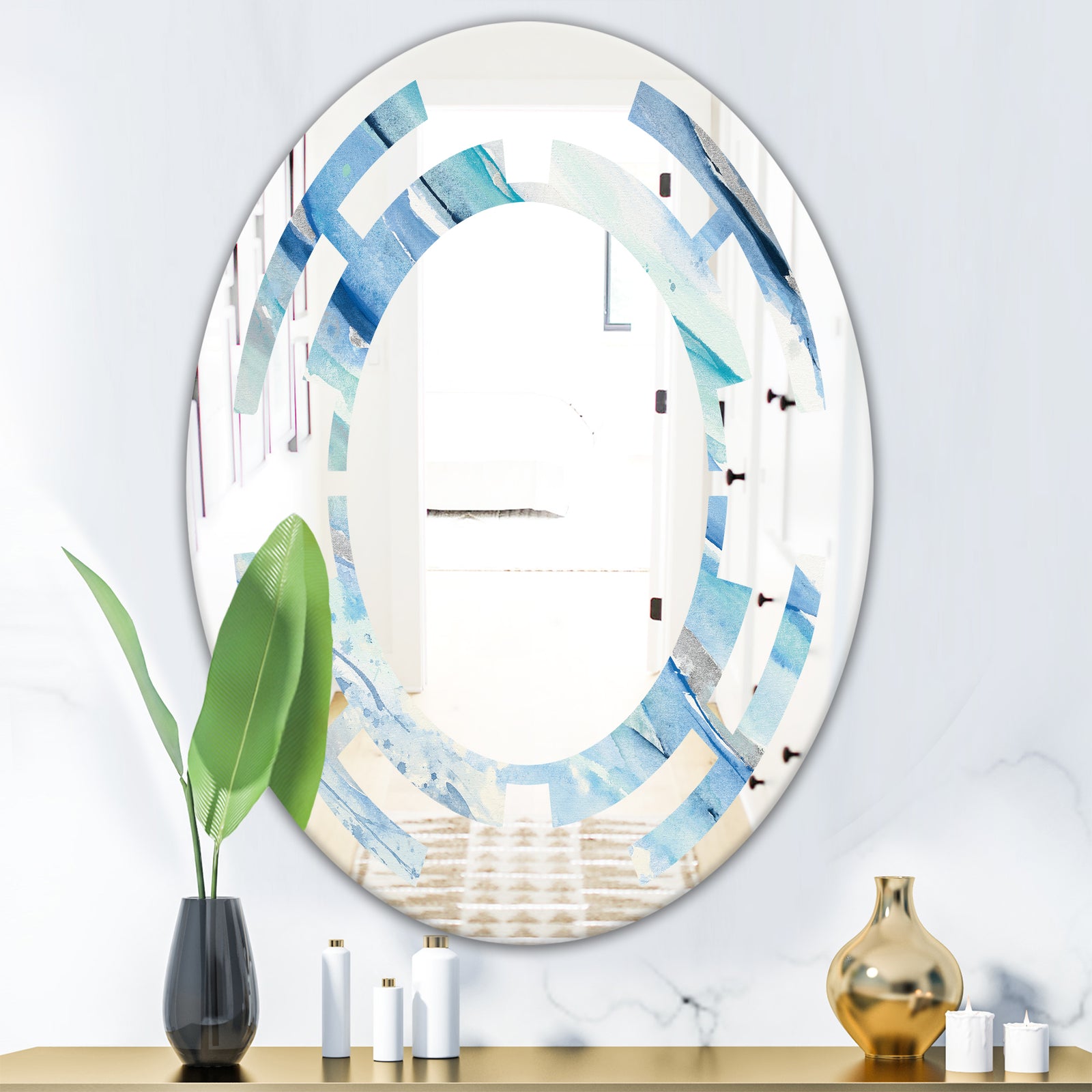 Blue Silver Spring I - Modern Round or Oval Wall Mirror - Space