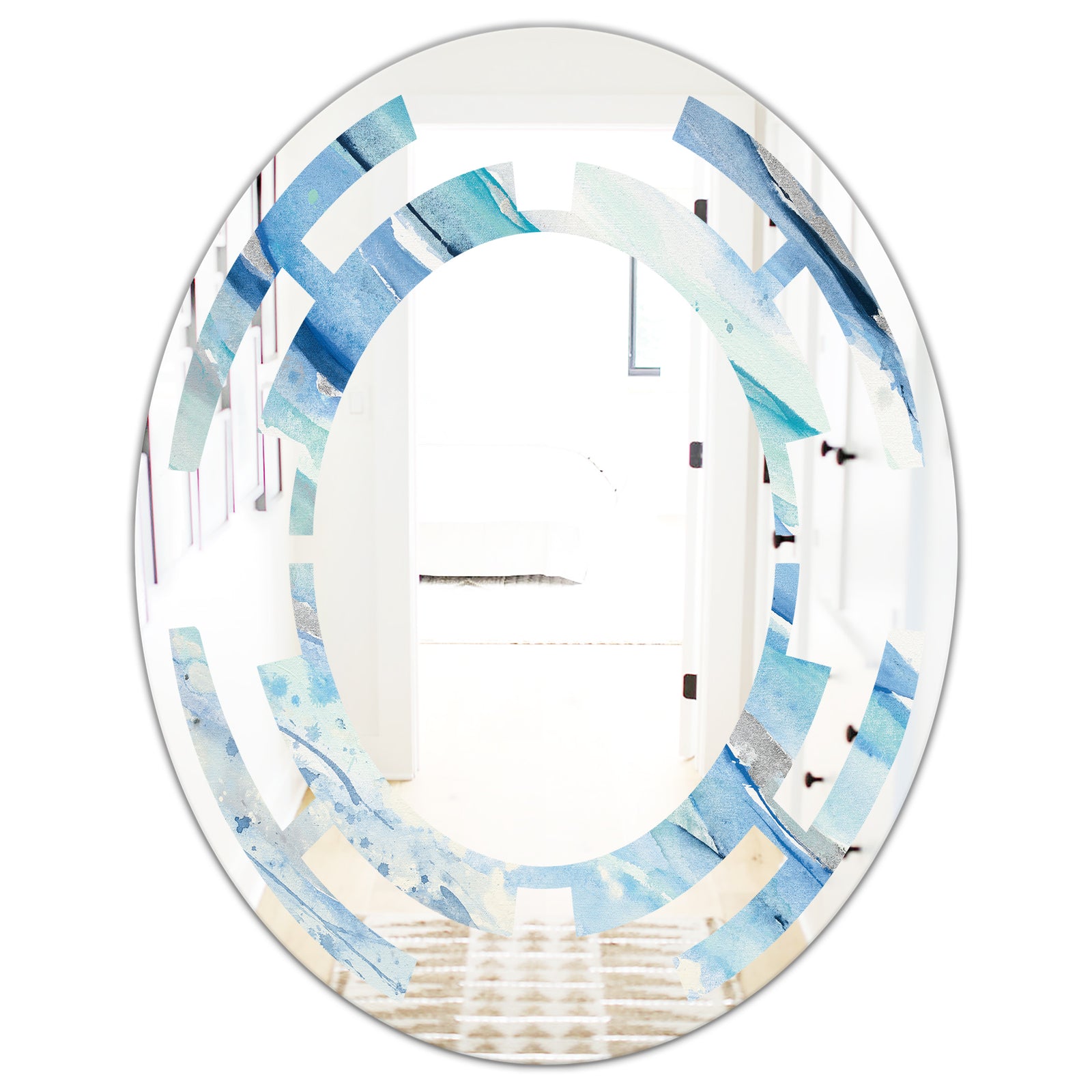 Blue Silver Spring I - Modern Round or Oval Wall Mirror - Space