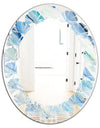 Blue Silver Spring I - Modern Round or Oval Wall Mirror - Leaves