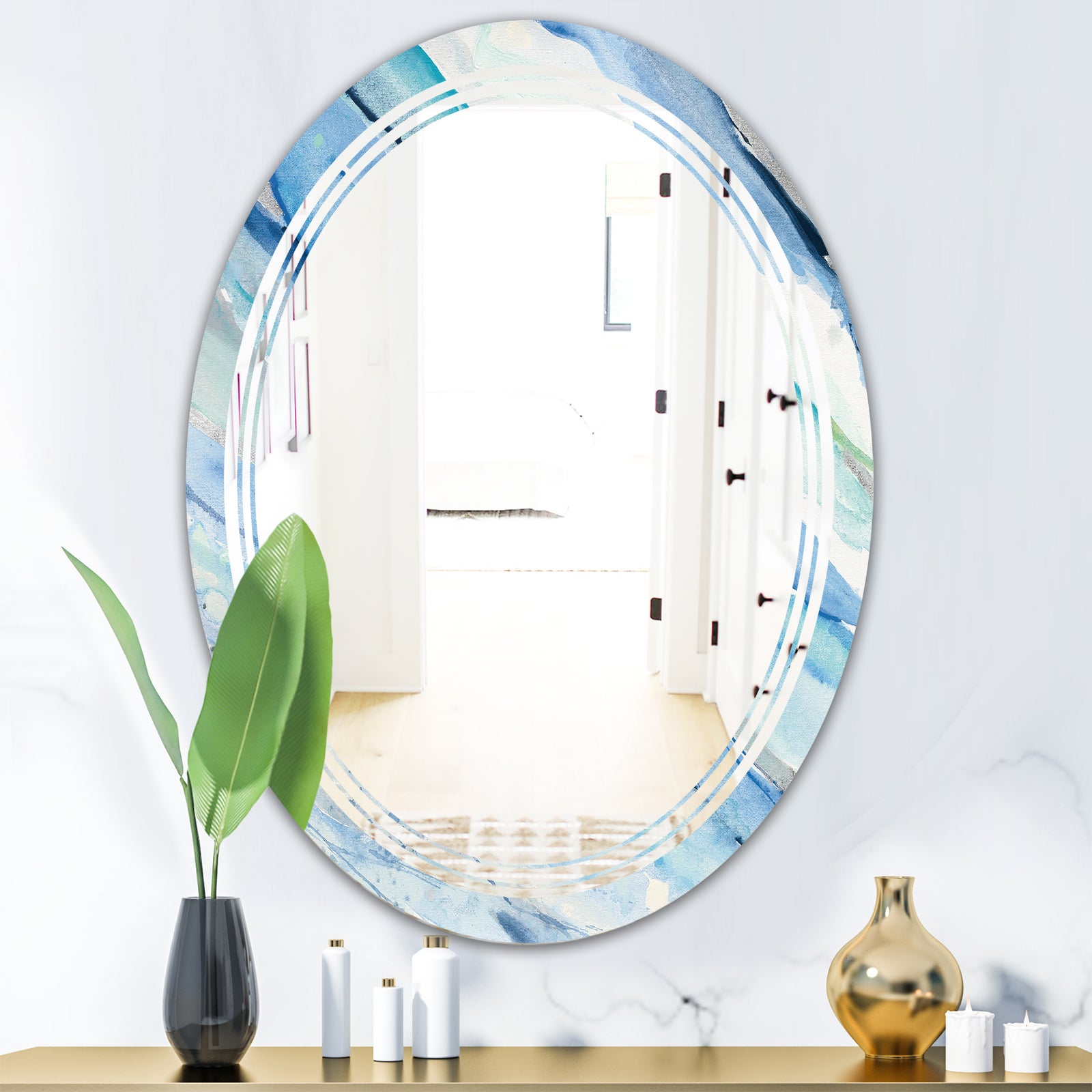 Blue Silver Spring I - Modern Round or Oval Wall Mirror - Triple C
