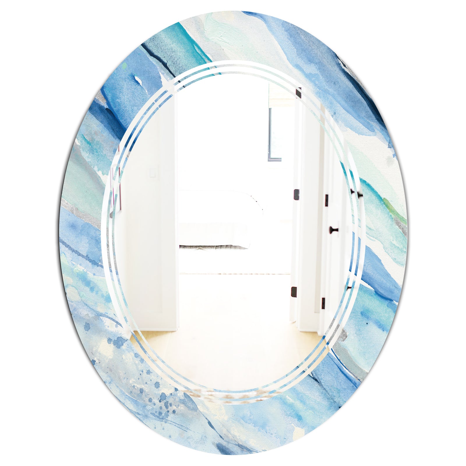 Blue Silver Spring I - Modern Round or Oval Wall Mirror - Triple C