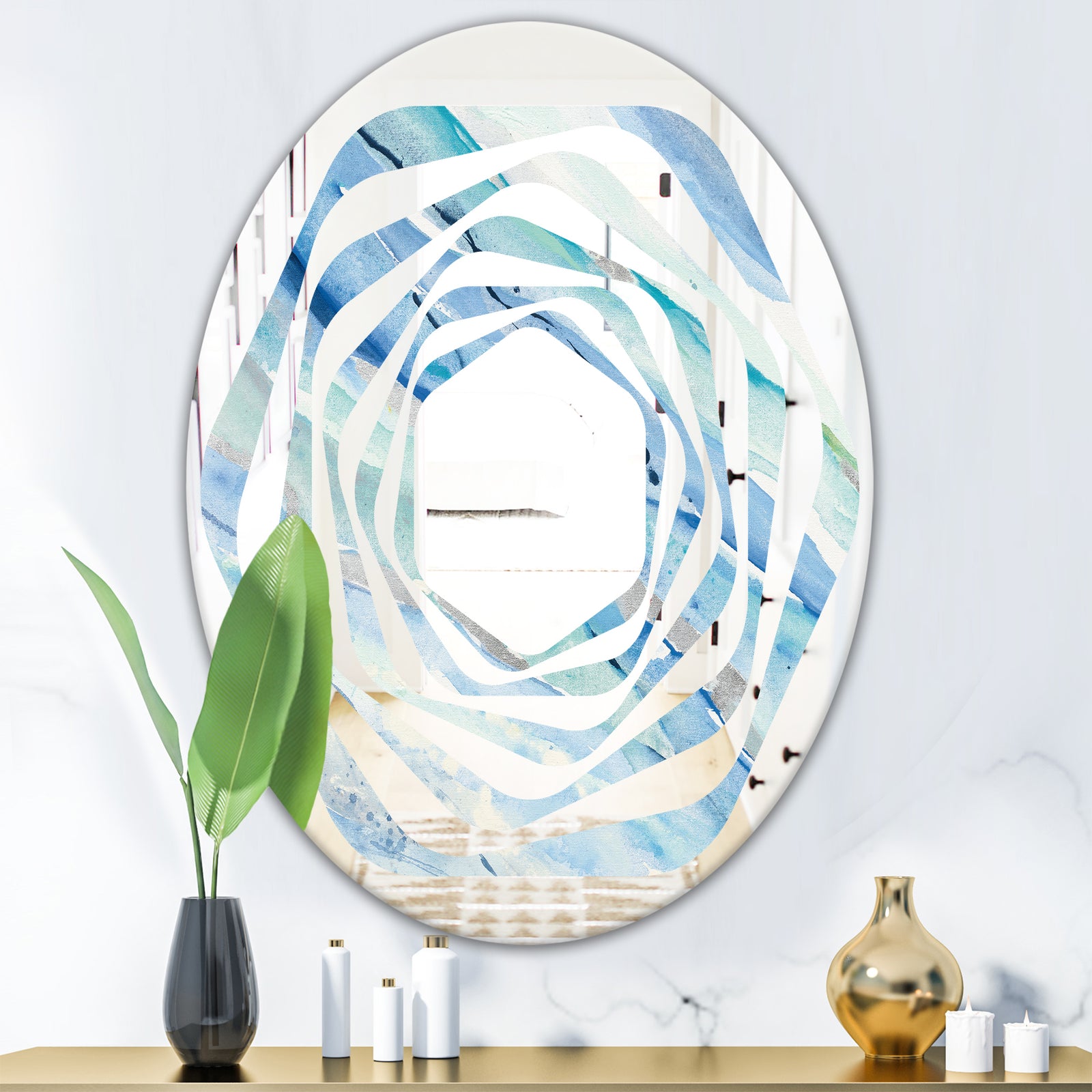 Blue Silver Spring I - Modern Round or Oval Wall Mirror - Whirl