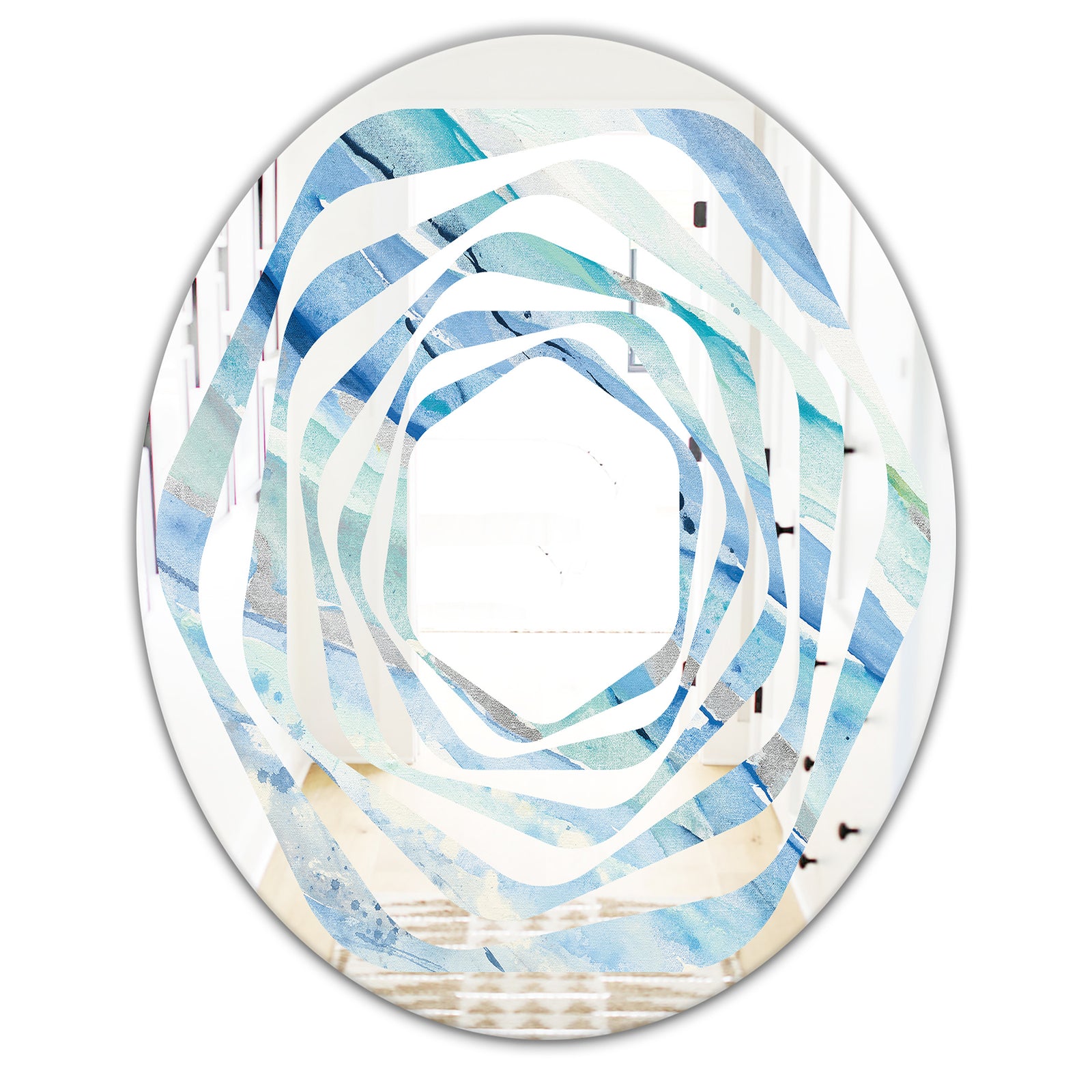 Blue Silver Spring I - Modern Round or Oval Wall Mirror - Whirl