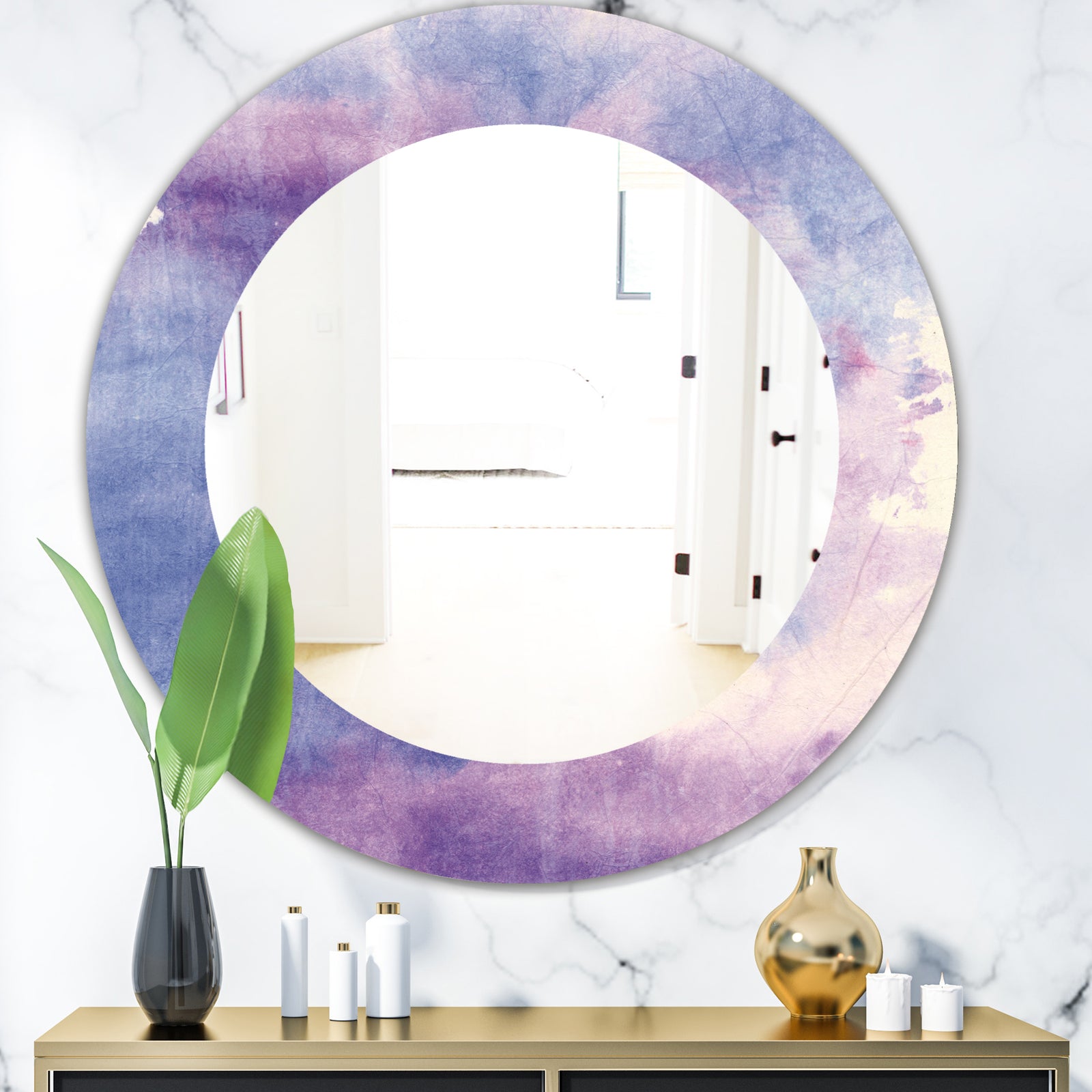 Watercolor Purple Haze II - Modern Mirror - Oval or Round Wall Mirror