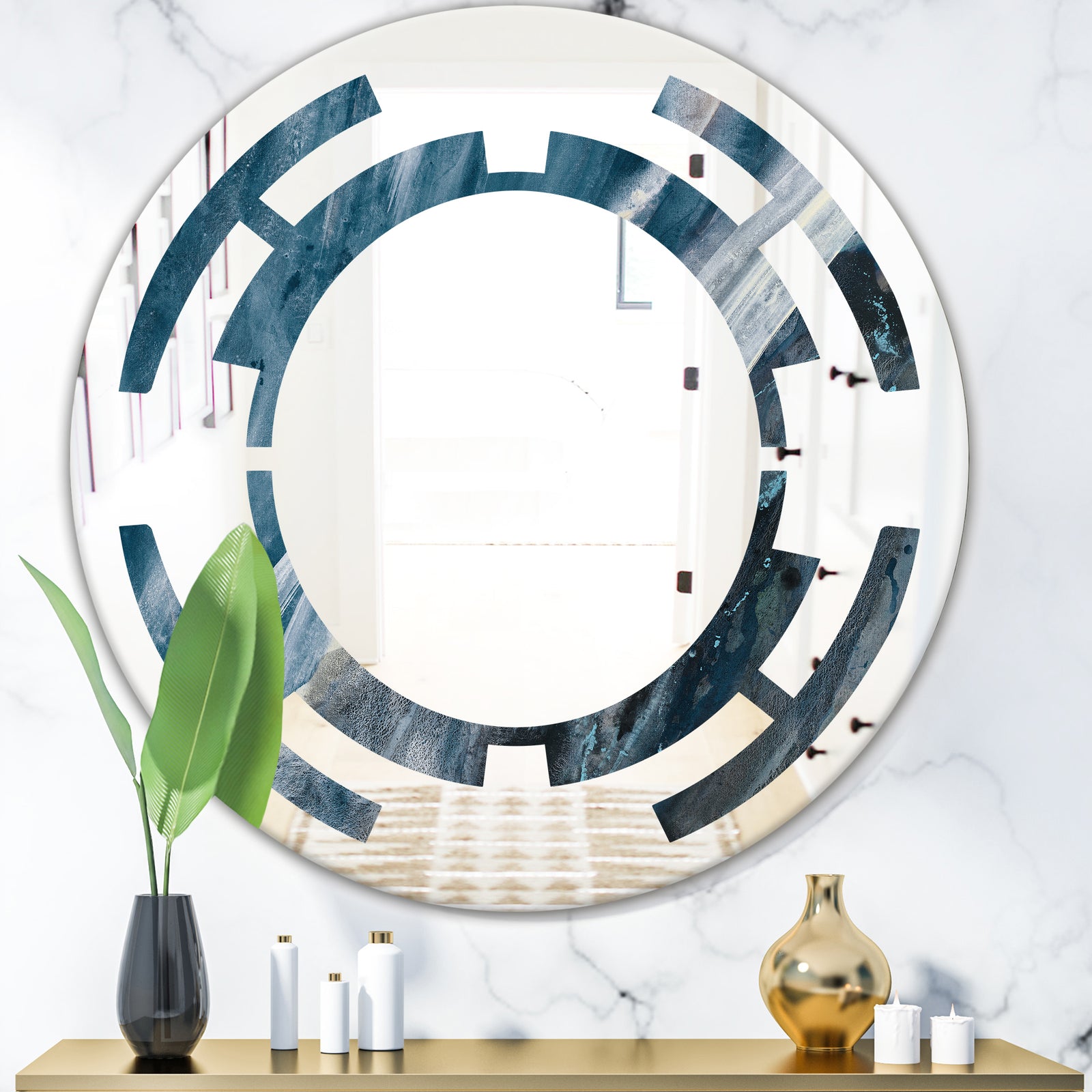 Splash Blue Indigo - Modern Round or Oval Wall Mirror - Space