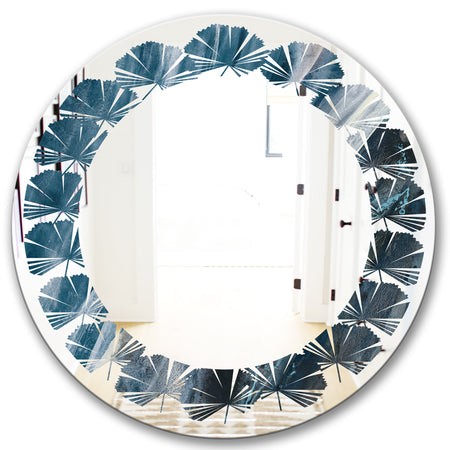 Splash Blue Indigo - Modern Round or Oval Wall Mirror - Leaves