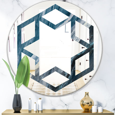 Splash Blue Indigo - Modern Round or Oval Wall Mirror - Hexagon Star